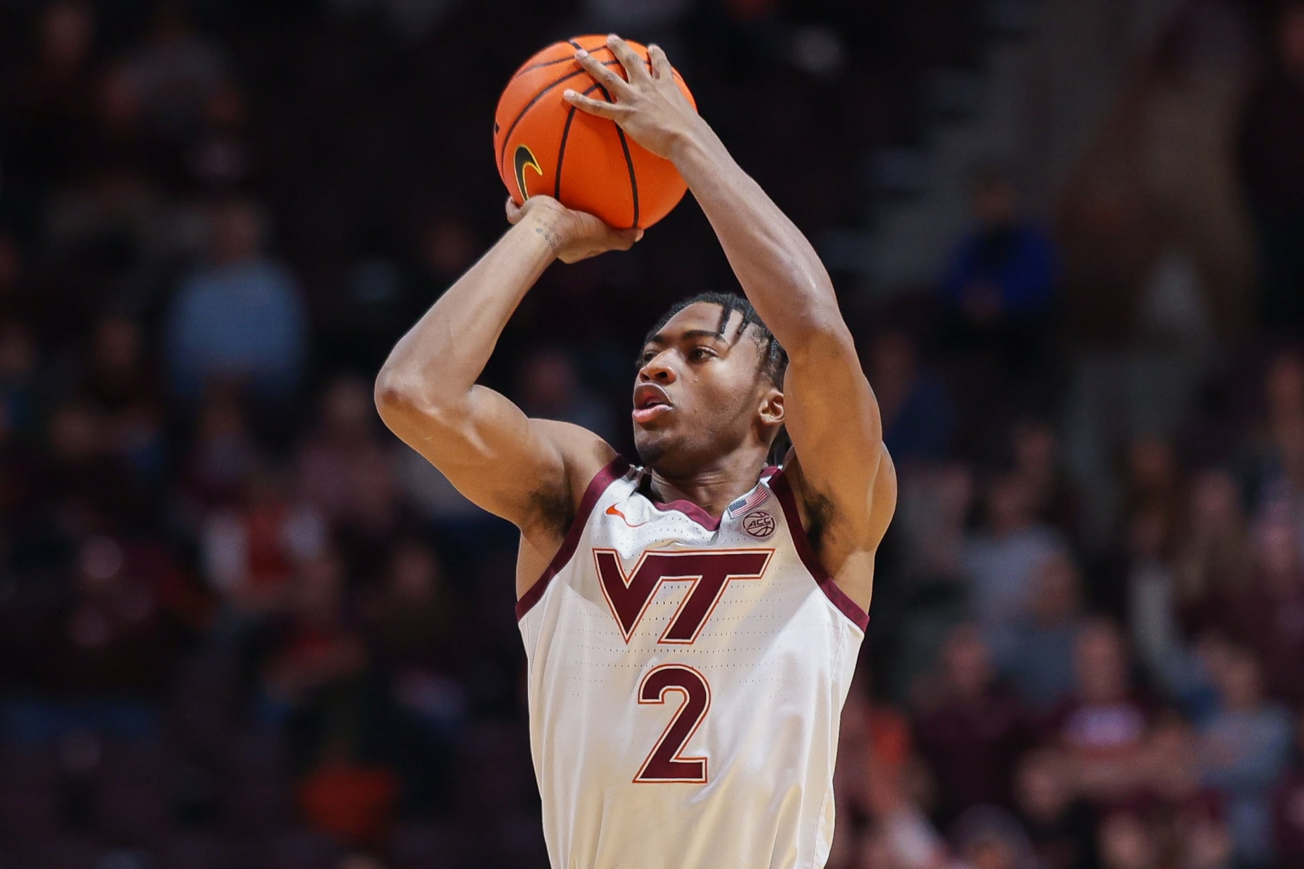 BLACKSBURG, VA - NOVEMBER 28: Guard MJ Collins #2 of the Virginia Tech Hokies shoots against the Minnesota Golden Gophers during the second half at Cassell Coliseum on November 28, 2022 in Blacksburg, Virginia. (Photo by Ryan Hunt/Getty Images) BLACKSBURG, VA - NOVEMBER 28: Guard MJ Collins #2 of the Virginia Tech Hokies shoots against the Minnesota Golden Gophers during the second half at Cassell Coliseum on November 28, 2022 in Blacksburg, Virginia. (Photo by Ryan Hunt/Getty Images)