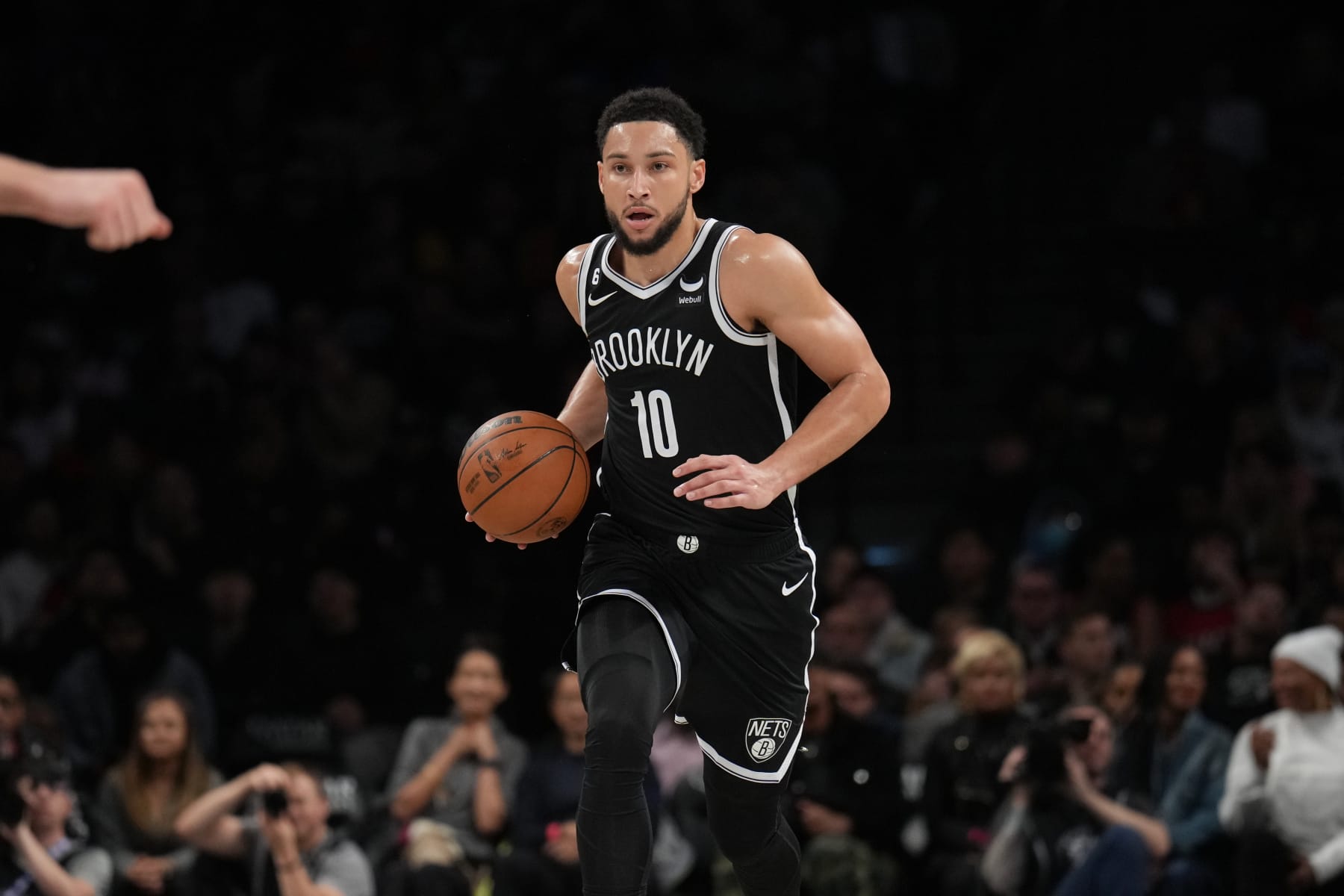 BROOKLYN, NY - NOVEMBER 27: Ben Simmons #10 of the Brooklyn Nets dribbles the ball during the game against the Portland Trail Blazers on November 27, 2022 at Barclays Center Brooklyn, New York. NOTE TO USER: User expressly acknowledges and agrees that, by downloading and or using this Photograph, user is consenting to the terms and conditions of the Getty Images License Agreement. Mandatory Copyright Notice: Copyright 2022 NBAE (Photo by Jesse D. Garrabrant/NBAE via Getty Images)
