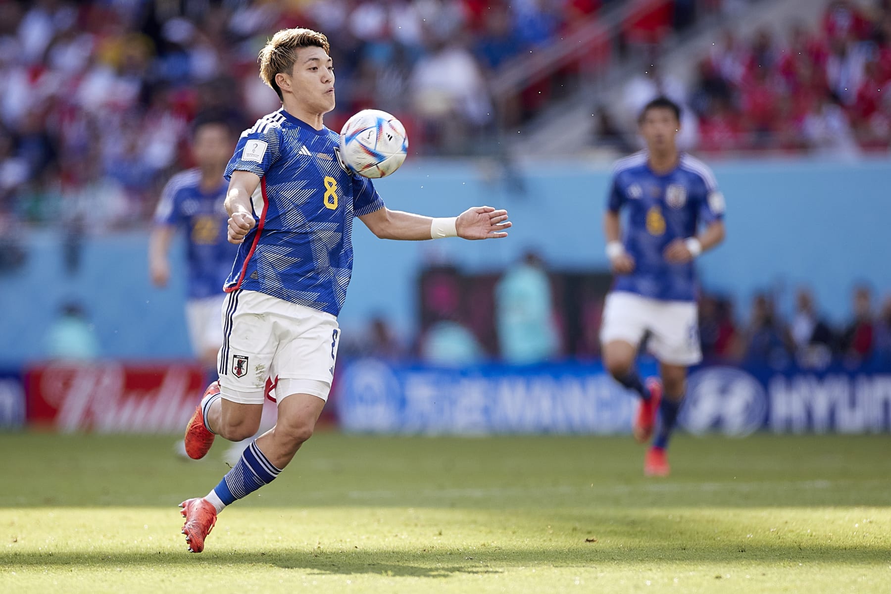 DOHA, QATAR - NOVEMBER 27:  Ritsu Doan of Japan controls the ball during the FIFA World Cup Qatar 2022 Group E match between Japan and Costa Rica at Ahmad Bin Ali Stadium on November 27, 2022 in Doha, Qatar. (Photo by Juan Luis Diaz/Quality Sport Images/Getty Images)