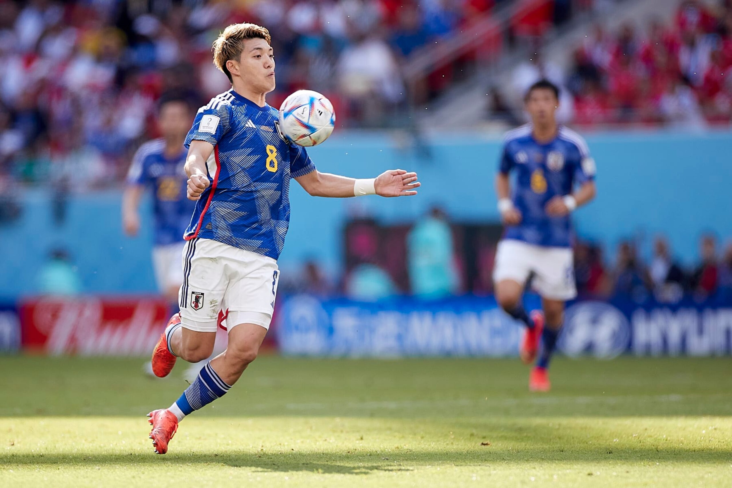 DOHA, QATAR - NOVEMBER 27:  Ritsu Doan of Japan controls the ball during the FIFA World Cup Qatar 2022 Group E match between Japan and Costa Rica at Ahmad Bin Ali Stadium on November 27, 2022 in Doha, Qatar. (Photo by Juan Luis Diaz/Quality Sport Images/Getty Images)