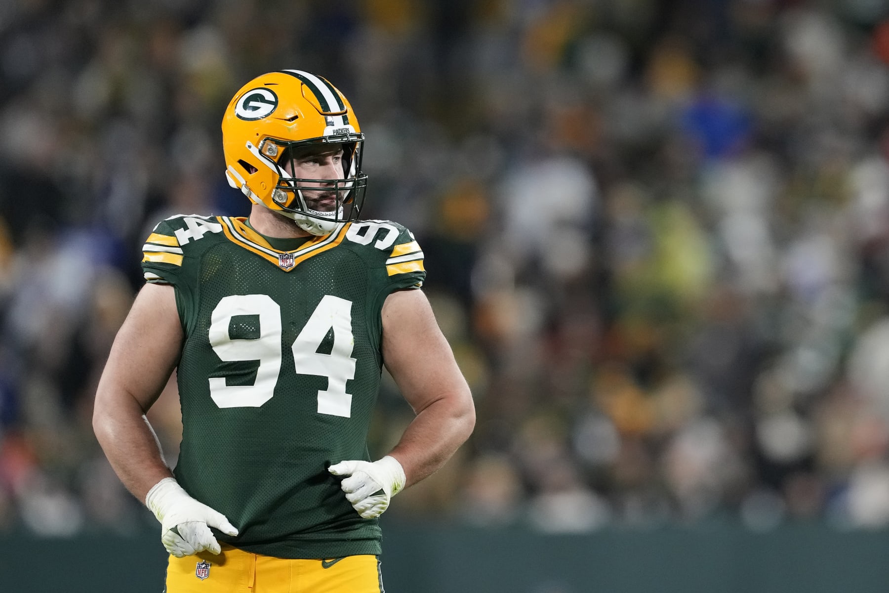 GREEN BAY, WISCONSIN - NOVEMBER 13: Dean Lowry #94 of the Green Bay Packers looks on against the Dallas Cowboys in the second half at Lambeau Field on November 13, 2022 in Green Bay, Wisconsin. (Photo by Patrick McDermott/Getty Images)