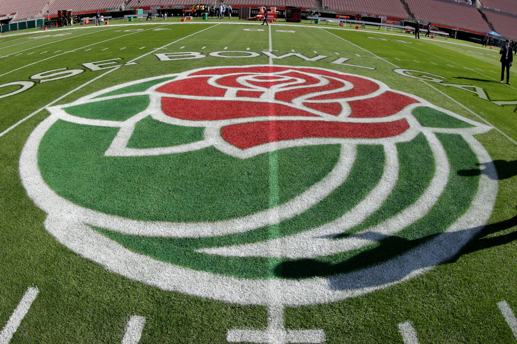 PASADENA, CALIFORNIA - JANUARY 01: A view of the logo on the field prior to the game between the Ohio State Buckeyes and the Utah Utes at Rose Bowl Stadium on January 01, 2022 in Pasadena, California. (Photo by Harry How/Getty Images)