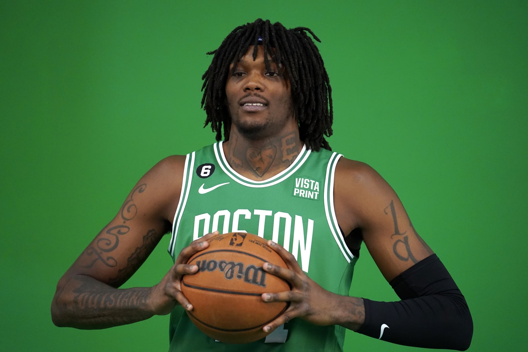 Boston Celtics center Robert Williams III poses for a photo during Boston Celtics Media Day, Monday, Sept. 26, 2022, in Canton, Mass. (AP Photo/Steven Senne)