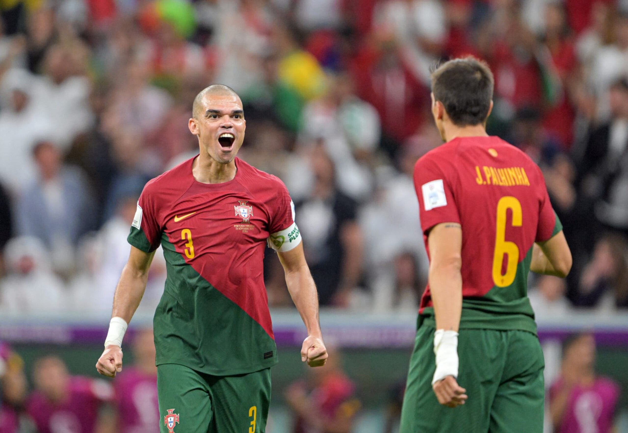 LUSAIL CITY, QATAR - NOVEMBER 28: Pepe (3) of Portugal gestures during the FIFA World Cup Qatar 2022 Group H match between Portugal and Uruguay at Lusail Stadium on November 28, 2022 in Lusail City, Qatar. (Photo by Salih Zeki Fazlioglu/Anadolu Agency via Getty Images)