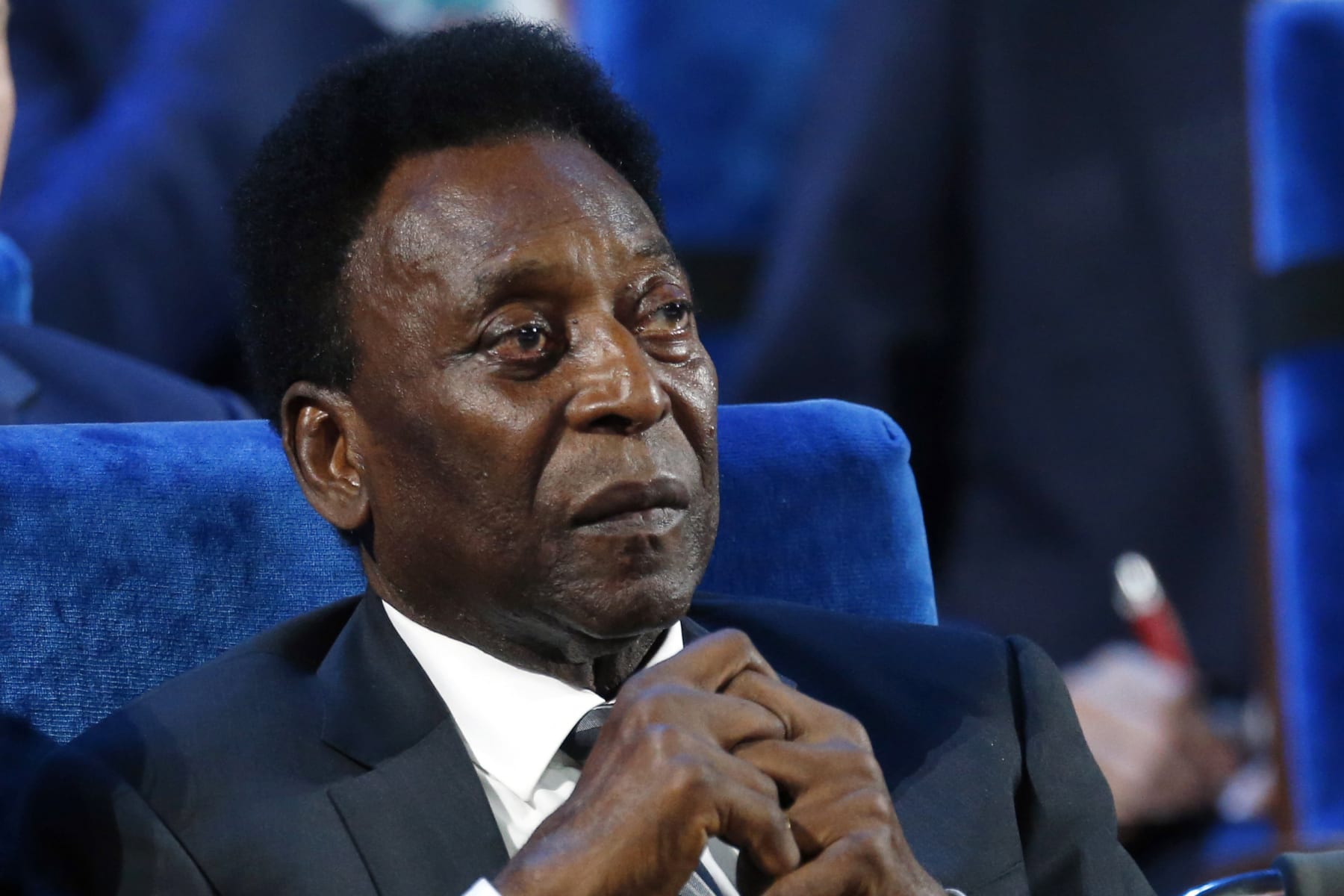 FILE - In this Dec. 1, 2017 file photo, Brazilian soccer legend Pele attends the 2018 soccer World Cup draw in the Kremlin in Moscow. On his social media accounts, Pele said on Monday, Sept. 6, 2021 that an apparent tumor on the right side of his colon had been removed in an operation. (AP Photo/Alexander Zemlianichenko, File)