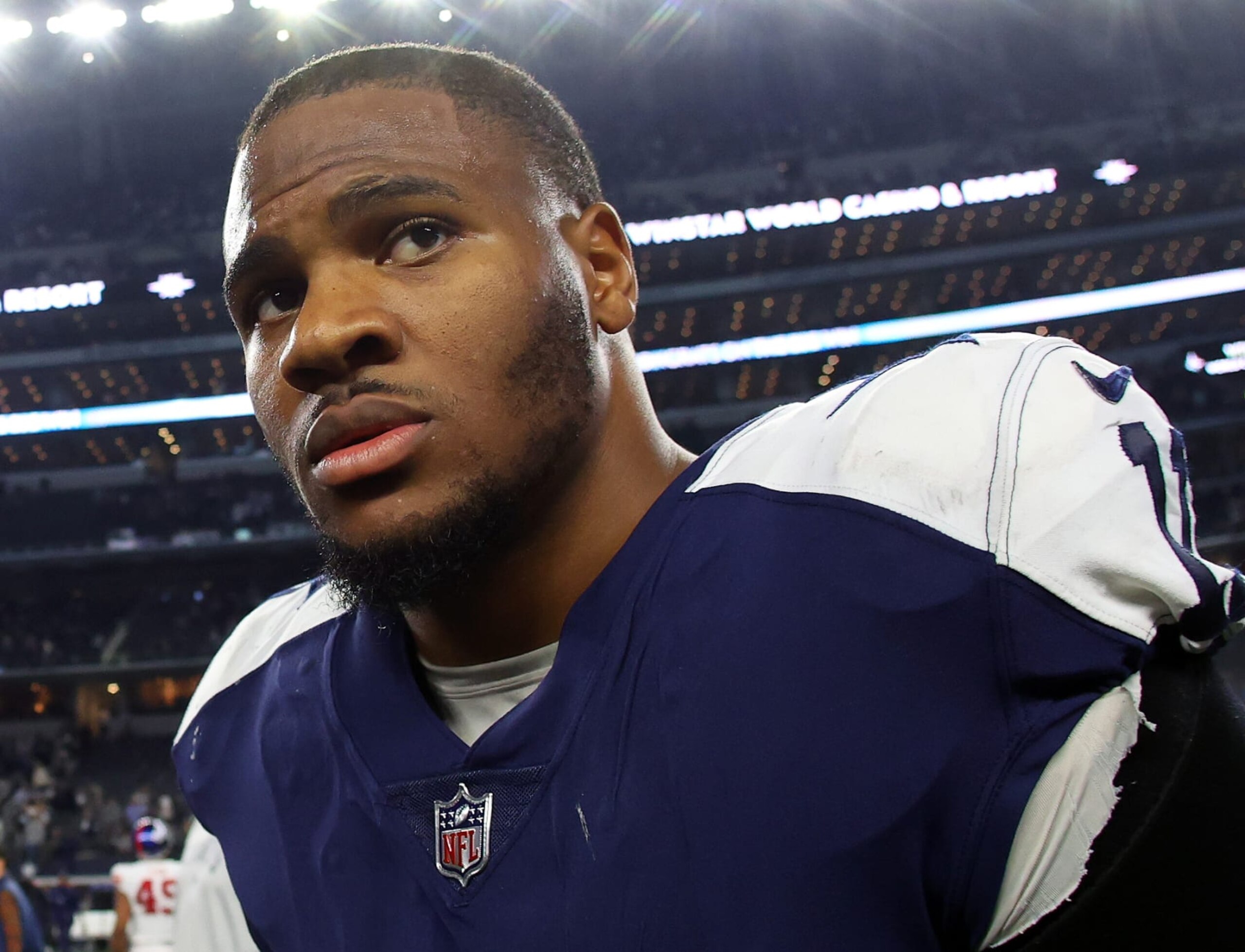 ARLINGTON, TEXAS - NOVEMBER 24: Micah Parsons #11 of the Dallas Cowboys walks off the field after the win over the New York Giants at AT&T Stadium on November 24, 2022 in Arlington, Texas. (Photo by Richard Rodriguez/Getty Images) ARLINGTON, TEXAS - NOVEMBER 24: Micah Parsons #11 of the Dallas Cowboys walks off the field after the win over the New York Giants at AT&T Stadium on November 24, 2022 in Arlington, Texas. (Photo by Richard Rodriguez/Getty Images)