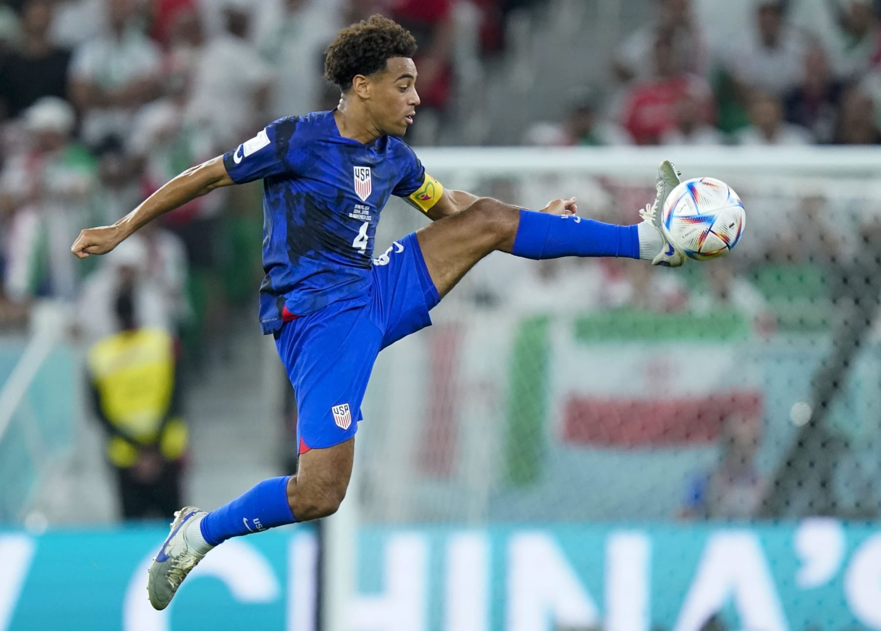 DOHA, QATAR - NOVEMBER 29:  United States of America midfielder Tyler Adams (4) settles the ball during the match between the United States of America and Iran at Al Thumama Stadium in Group B play of the FIFA World Cup 2022 on November 29, 2022. (Photo by Jabin Botsford/The Washington Post via Getty Images)