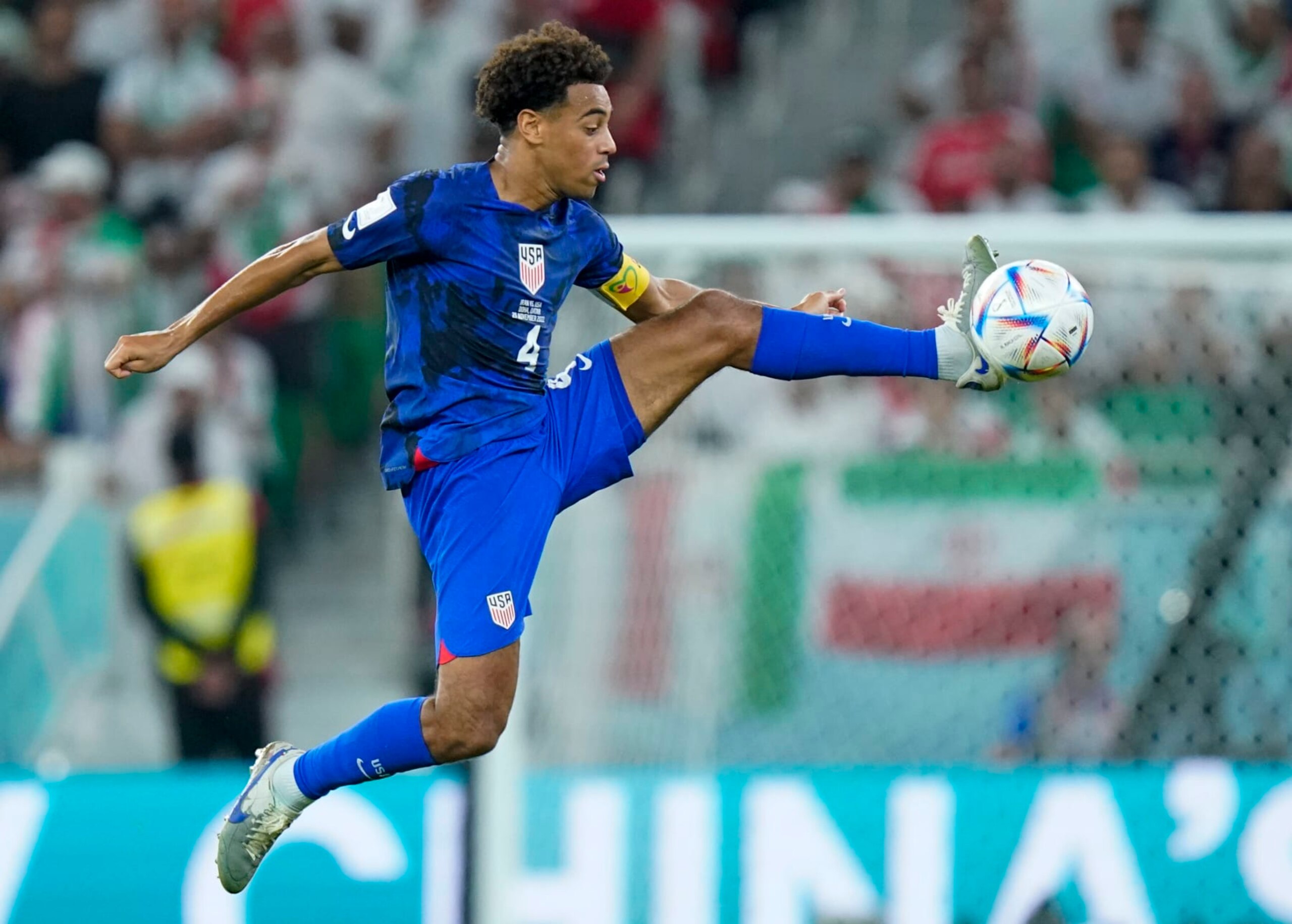 DOHA, QATAR - NOVEMBER 29:  United States of America midfielder Tyler Adams (4) settles the ball during the match between the United States of America and Iran at Al Thumama Stadium in Group B play of the FIFA World Cup 2022 on November 29, 2022. (Photo by Jabin Botsford/The Washington Post via Getty Images)