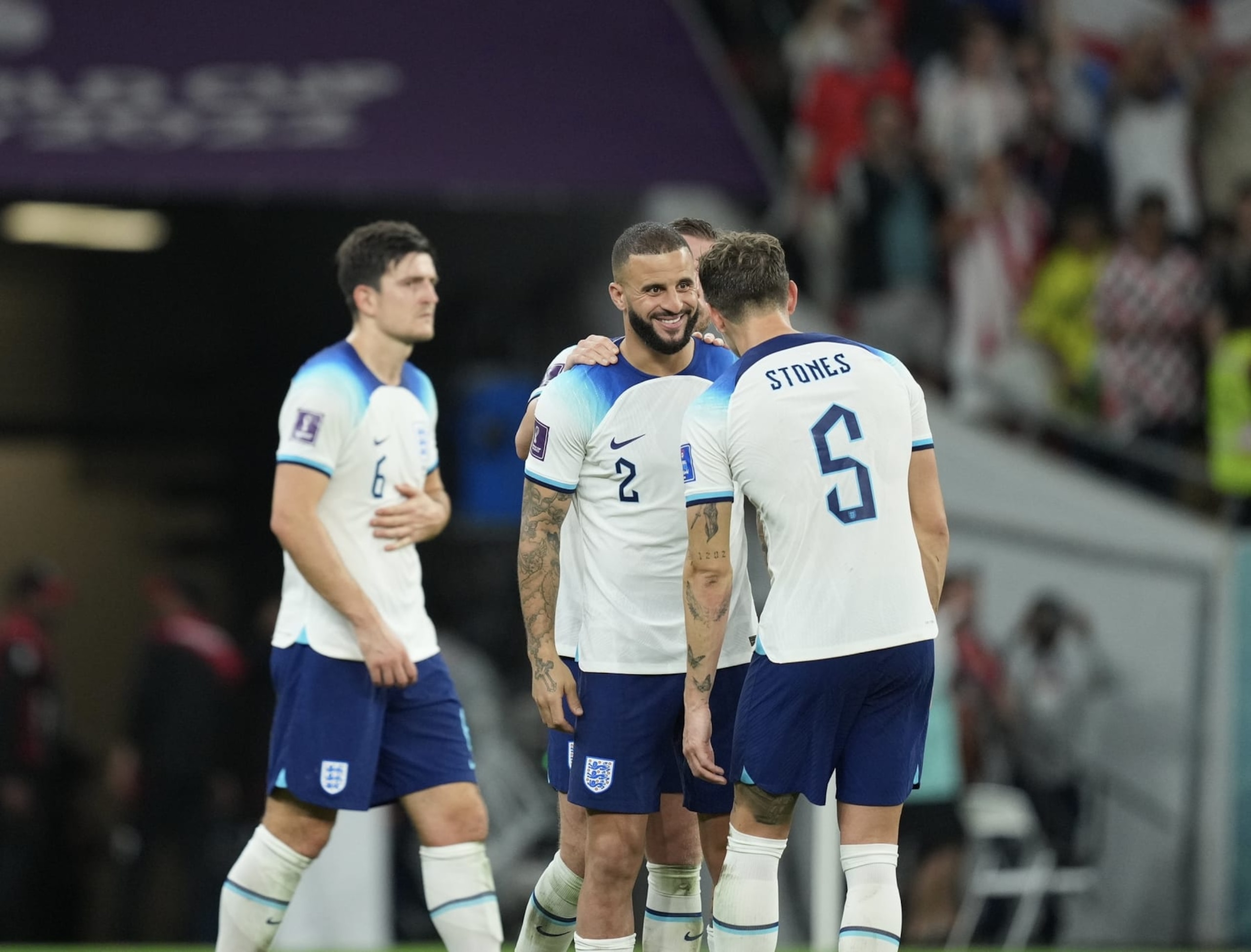 AL RAYYAN, QATAR - NOVEMBER 29: Players of England celebrate after a goal during the FIFA World Cup Qatar 2022 Group B match between Wales and England at Ahmed bin Ali Stadium in Al-Rayyan, Qatar on November 29, 2022. (Photo by Fareed Kotb/Anadolu Agency via Getty Images)