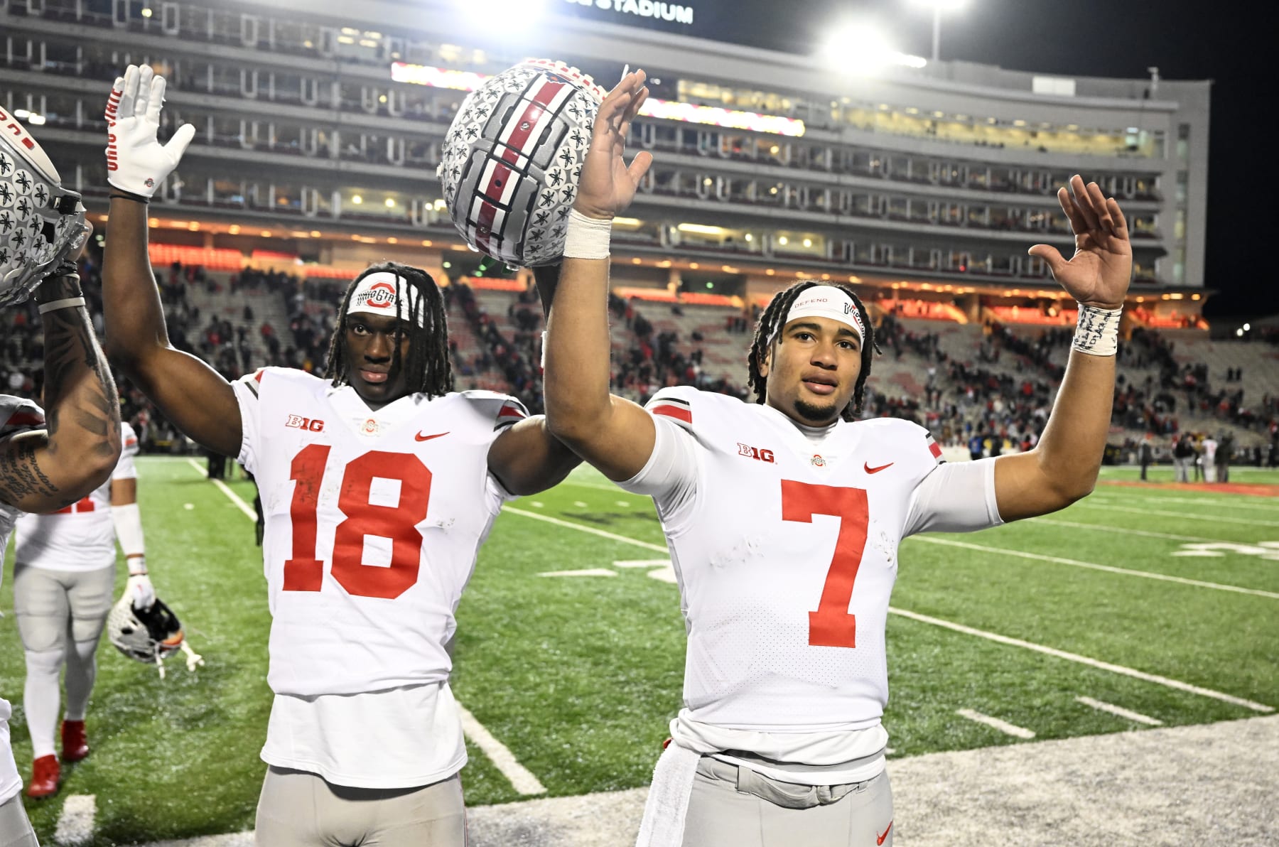 Ohio State's Marvin Harrison Jr. (18) and C.J. Stroud (7)