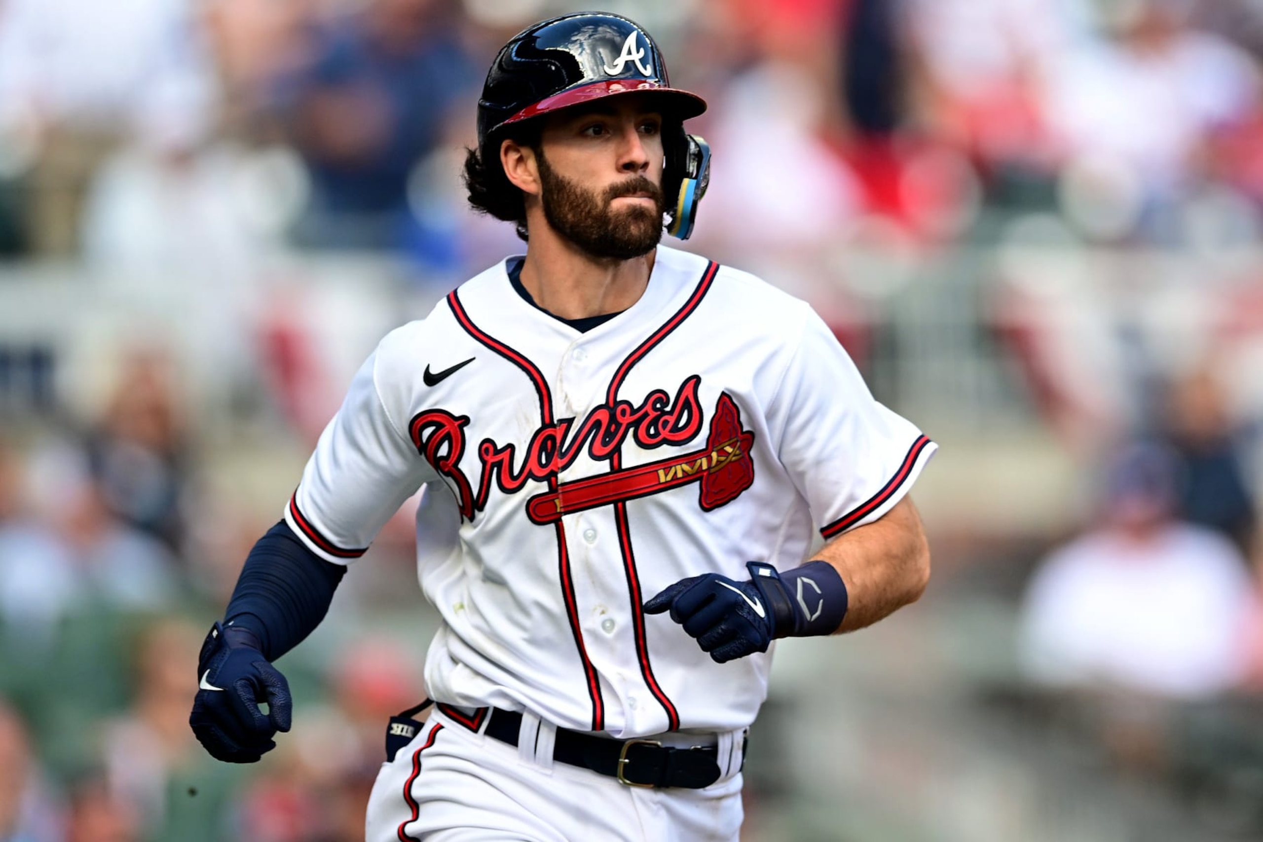 ATLANTA, GEORGIA - OCTOBER 11: Dansby Swanson #7 of the Atlanta Braves runs to first base after a hit against the Philadelphia Phillies during the ninth inning in game one of the National League Division Series at Truist Park on October 11, 2022 in Atlanta, Georgia. (Photo by Adam Hagy/Getty Images) ATLANTA, GEORGIA - OCTOBER 11: Dansby Swanson #7 of the Atlanta Braves runs to first base after a hit against the Philadelphia Phillies during the ninth inning in game one of the National League Division Series at Truist Park on October 11, 2022 in Atlanta, Georgia. (Photo by Adam Hagy/Getty Images)