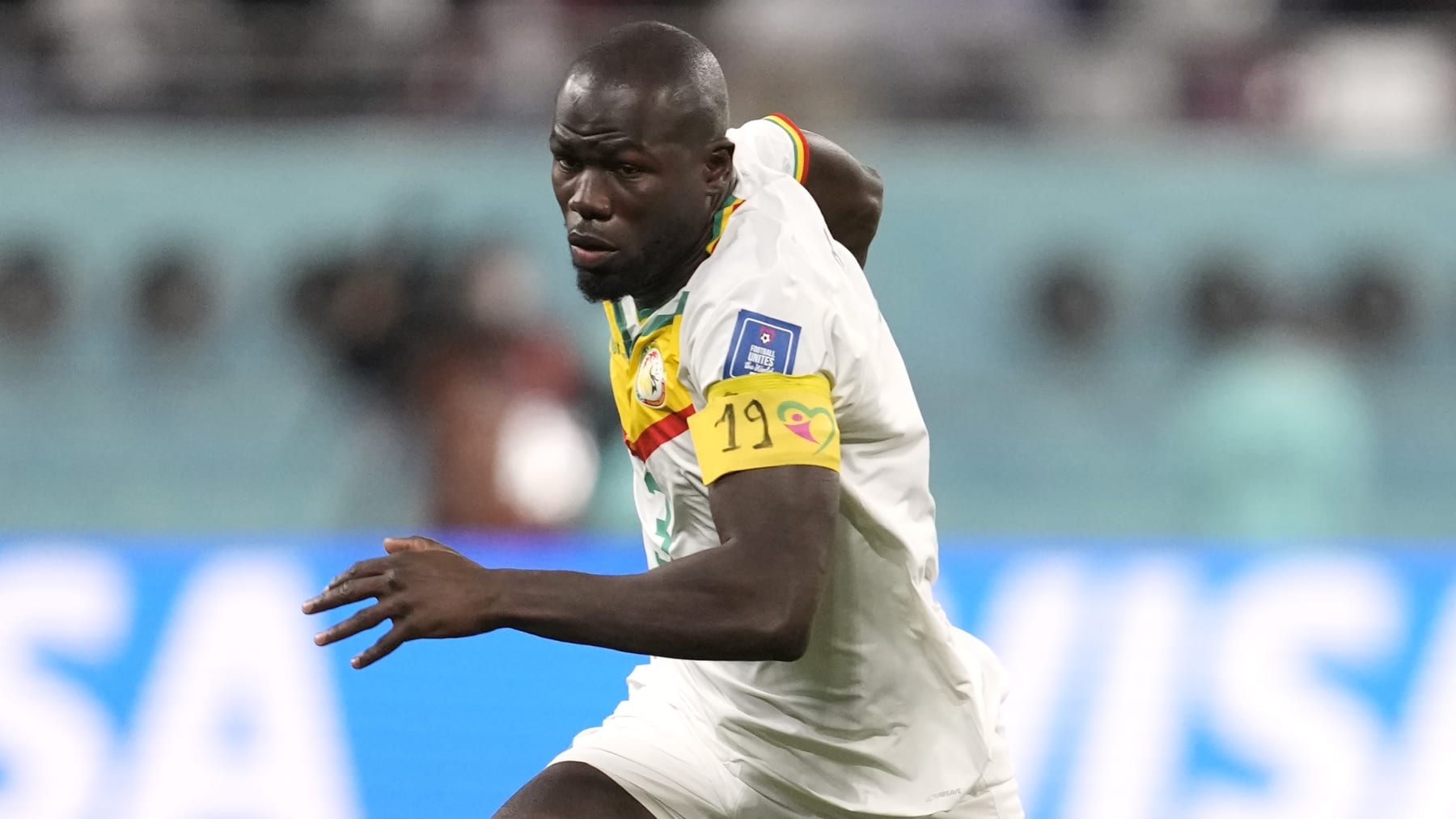 Senegal's Kalidou Koulibaly in action during the World Cup group A soccer match between Ecuador and Senegal, at the Khalifa International Stadium in Doha, Qatar, Tuesday, Nov. 29, 2022. (AP Photo/Darko Vojinovic)