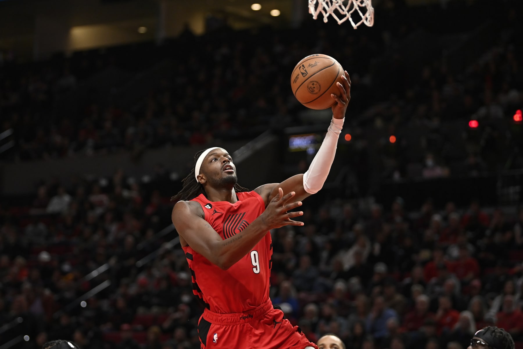 PORTLAND, OREGON - NOVEMBER 29: Jerami Grant #9 of the Portland Trail Blazers drives to the basket during the fourth quarter against the Los Angeles Clippers at the Moda Center on November 29, 2022 in Portland, Oregon. The Los Angeles Clippers won 118-112. NOTE TO USER: User expressly acknowledges and agrees that, by downloading and or using this photograph, User is consenting to the terms and conditions of the Getty Images License Agreement. (Photo by Alika Jenner/Getty Images)