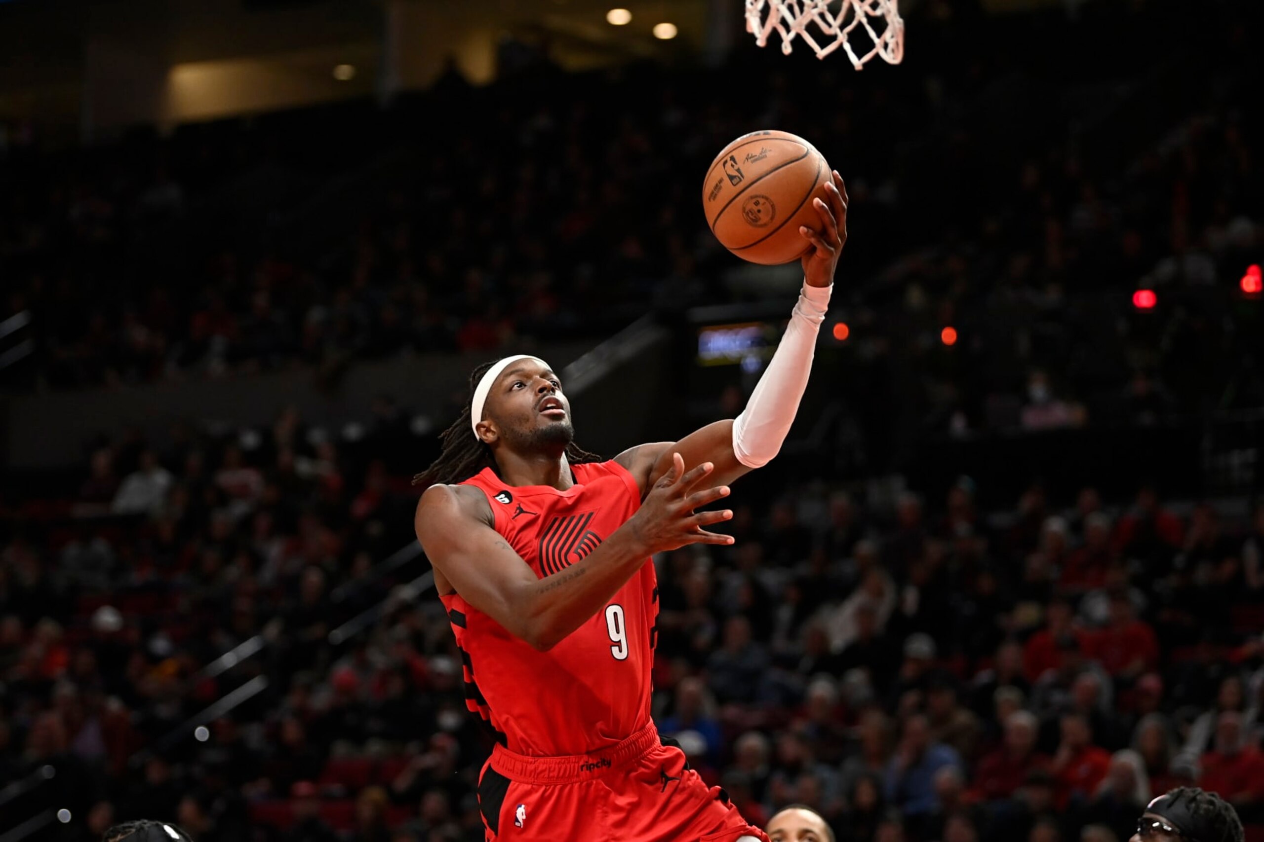 PORTLAND, OREGON - NOVEMBER 29: Jerami Grant #9 of the Portland Trail Blazers drives to the basket during the fourth quarter against the Los Angeles Clippers at the Moda Center on November 29, 2022 in Portland, Oregon. The Los Angeles Clippers won 118-112. NOTE TO USER: User expressly acknowledges and agrees that, by downloading and or using this photograph, User is consenting to the terms and conditions of the Getty Images License Agreement. (Photo by Alika Jenner/Getty Images)