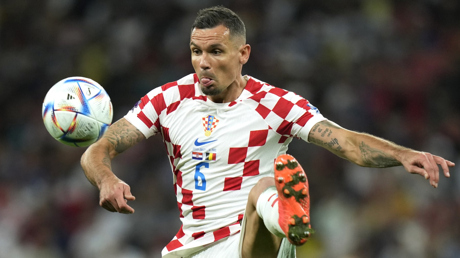 Croatia's Dejan Lovren controls the ball during the World Cup group F soccer match between Croatia and Belgium at the Ahmad Bin Ali Stadium in Al Rayyan, Qatar, Thursday, Dec. 1, 2022. (AP Photo/Francisco Seco)