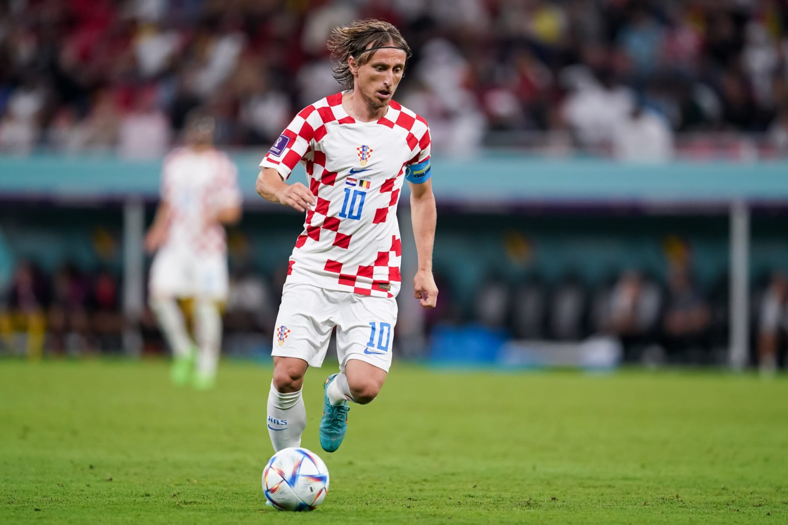 DOHA, QATAR - DECEMBER 1: Player of Croatia Luka Modric drives the ball during the FIFA World Cup Qatar 2022 group F match between Croatia and Belgium at Ahmad Bin Ali Stadium on December 1, 2022 in Doha, Qatar. (Photo by Florencia Tan Jun/PxImages/Icon Sportwire)