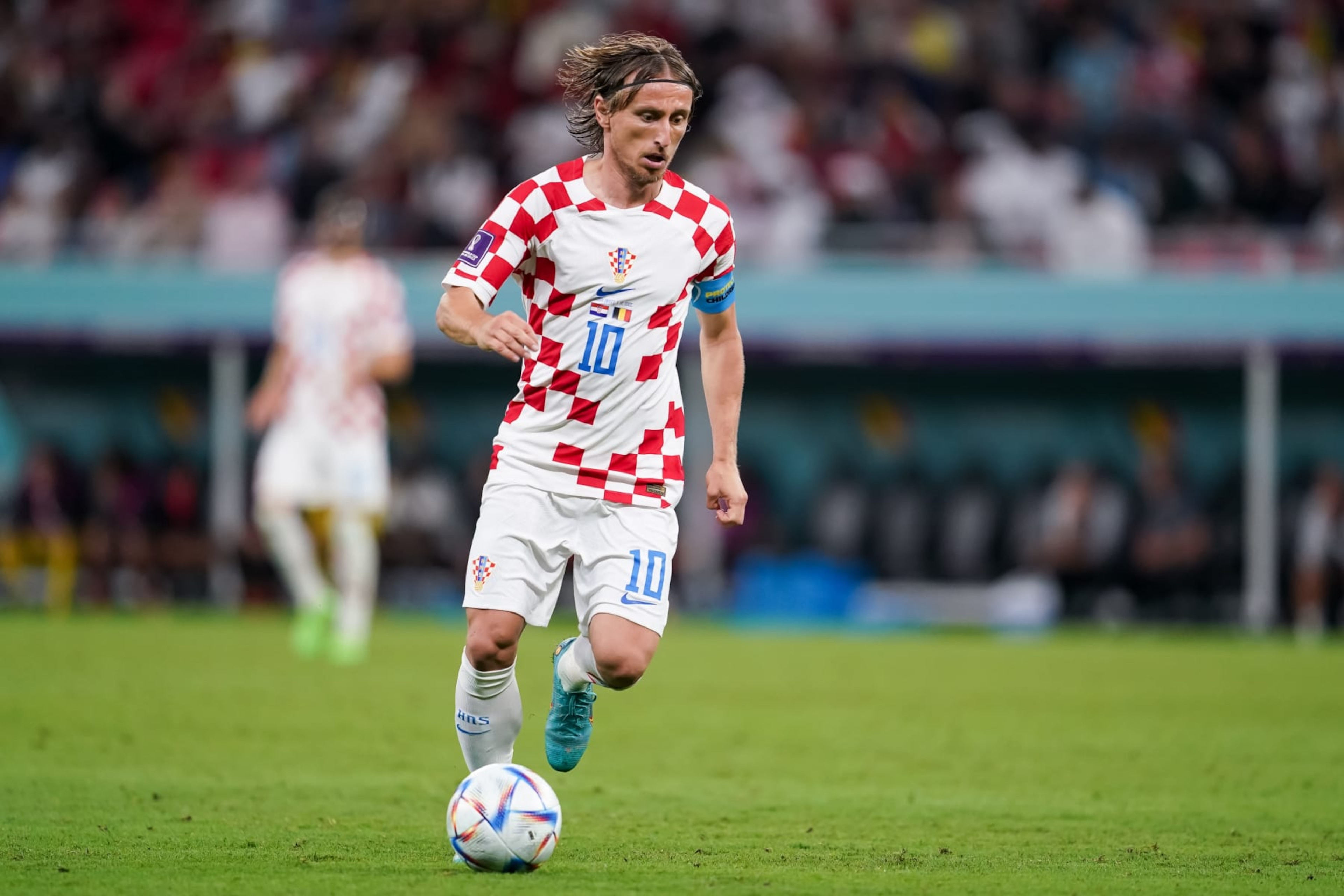 DOHA, QATAR - DECEMBER 1: Player of Croatia Luka Modric drives the ball during the FIFA World Cup Qatar 2022 group F match between Croatia and Belgium at Ahmad Bin Ali Stadium on December 1, 2022 in Doha, Qatar. (Photo by Florencia Tan Jun/PxImages/Icon Sportwire) DOHA, QATAR - DECEMBER 1: Player of Croatia Luka Modric drives the ball during the FIFA World Cup Qatar 2022 group F match between Croatia and Belgium at Ahmad Bin Ali Stadium on December 1, 2022 in Doha, Qatar. (Photo by Florencia Tan Jun/PxImages/Icon Sportwire)