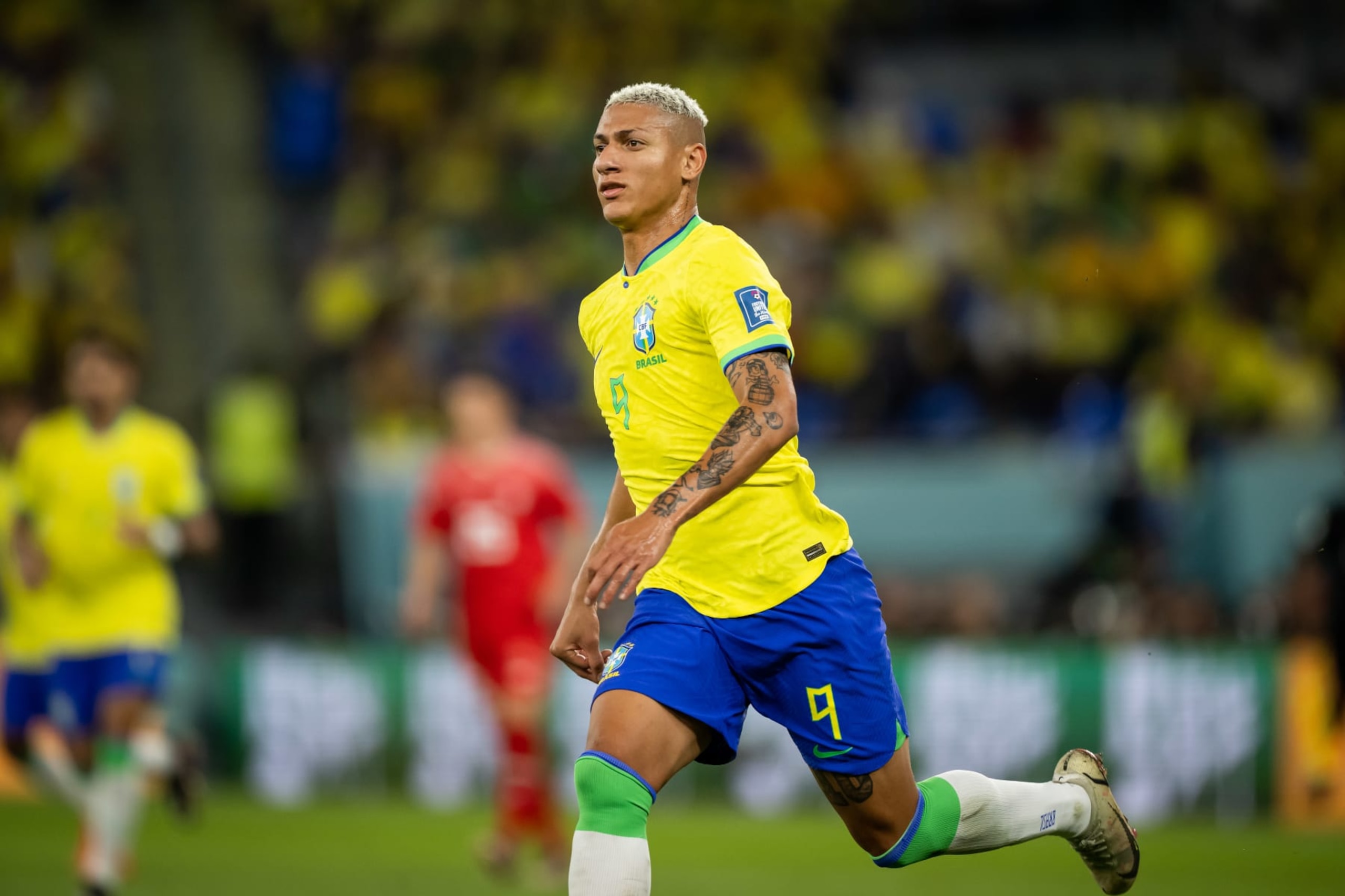 DOHA, QATAR - NOVEMBER 28: Richarlison of Brazil looks on during the FIFA World Cup Qatar 2022 Group G match between Brazil and Switzerland at Stadium 974 on November 28, 2022 in Doha, Qatar. (Photo by Marvin Ibo Guengoer - GES Sportfoto/Getty Images)