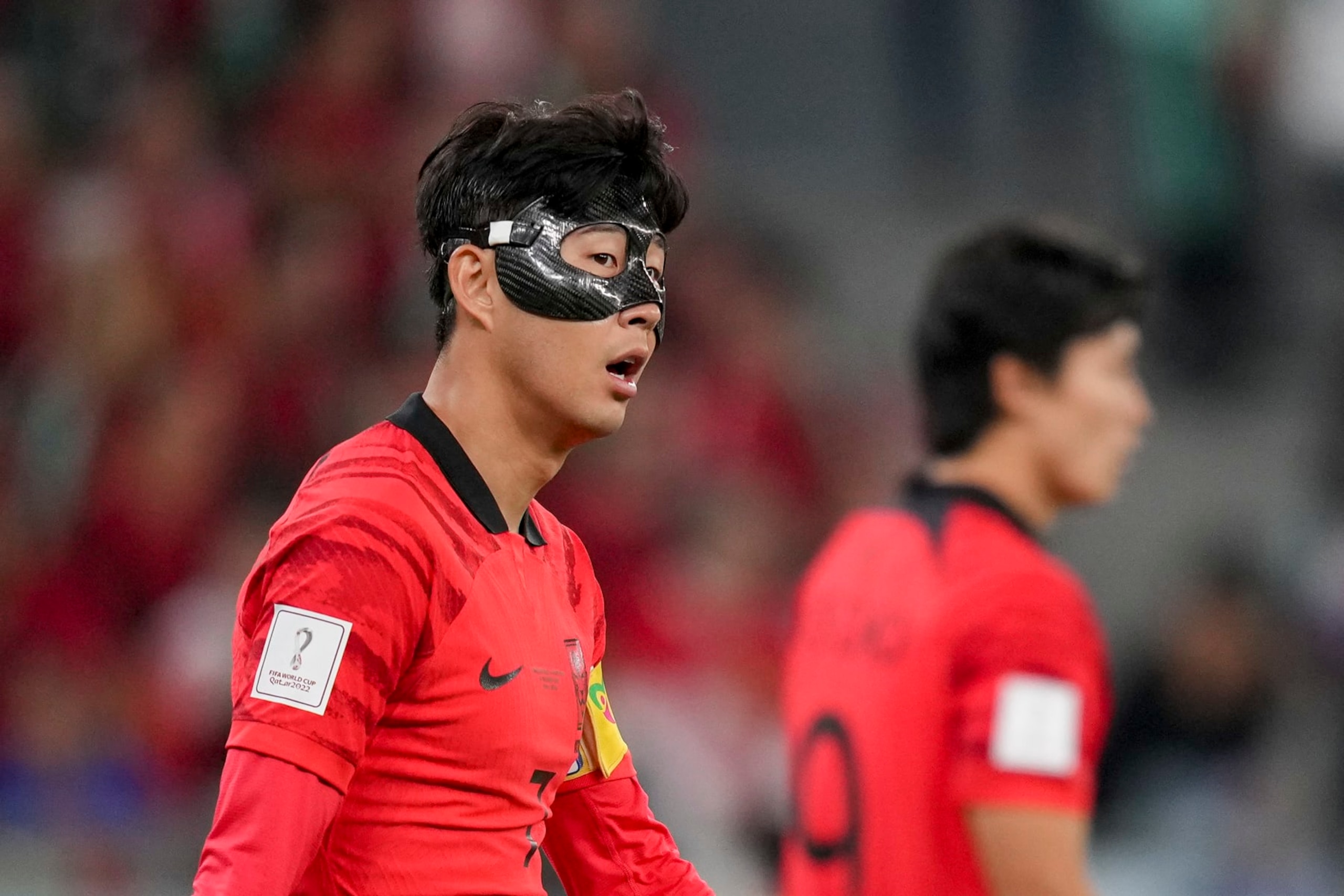 AL RAYYAN, QATAR - DECEMBER 02: Heungmin Son of South Korea looks on during the FIFA World Cup Qatar 2022 Group H match between Korea Republic and Portugal at Education City Stadium on December 2, 2022 in Al Rayyan, Qatar. (Photo by Manuel Reino Berengui/DeFodi Images via Getty Images)