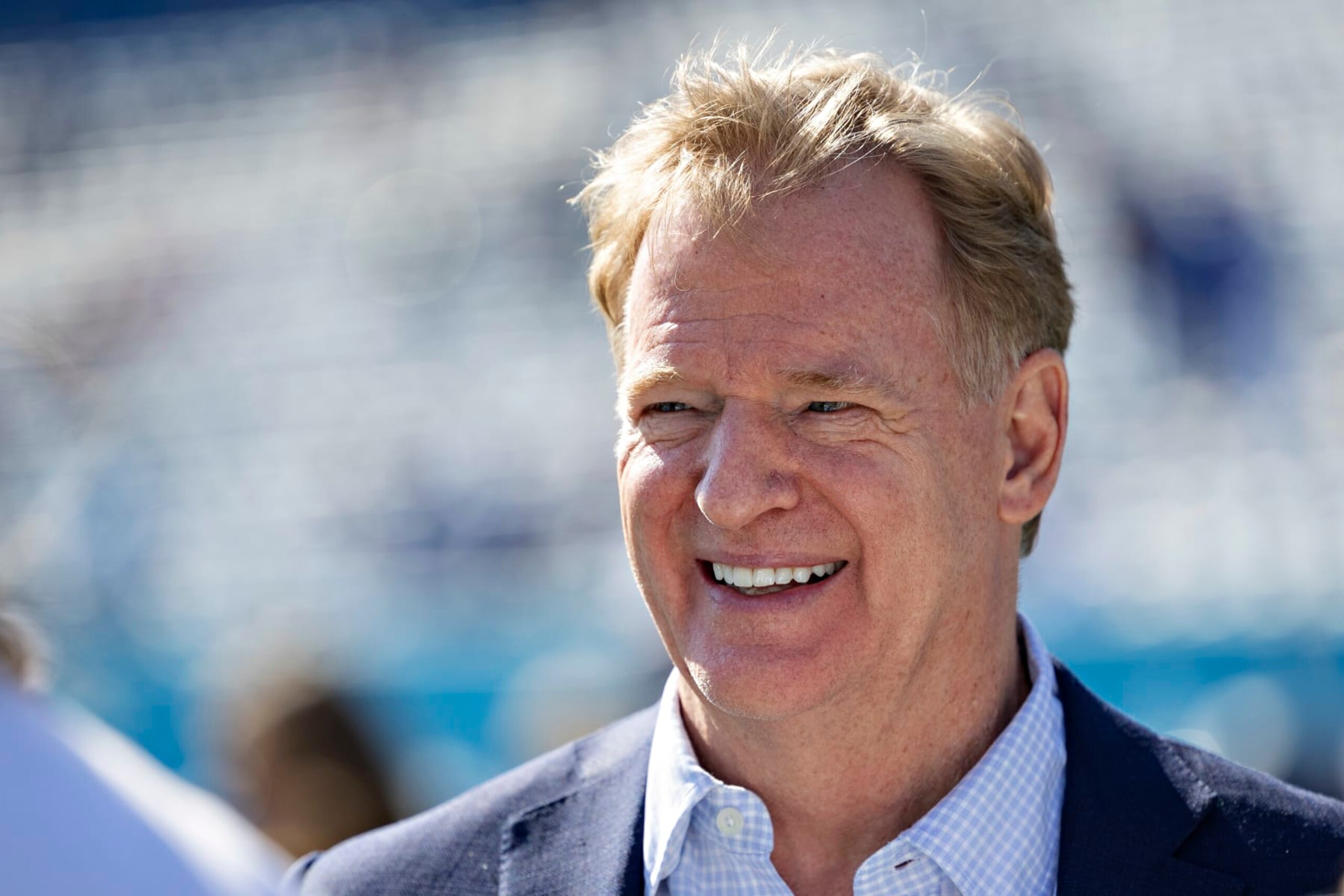 NASHVILLE, TENNESSEE - OCTOBER 23: NFL Commissioner Roger Goodell on the field before a game between the Indianapolis Colts and the Tennessee Titans at Nissan Stadium on October 23, 2022 in Nashville, Tennessee. The Titans defeated the Colts 19-10. (Photo by Wesley Hitt/Getty Images)