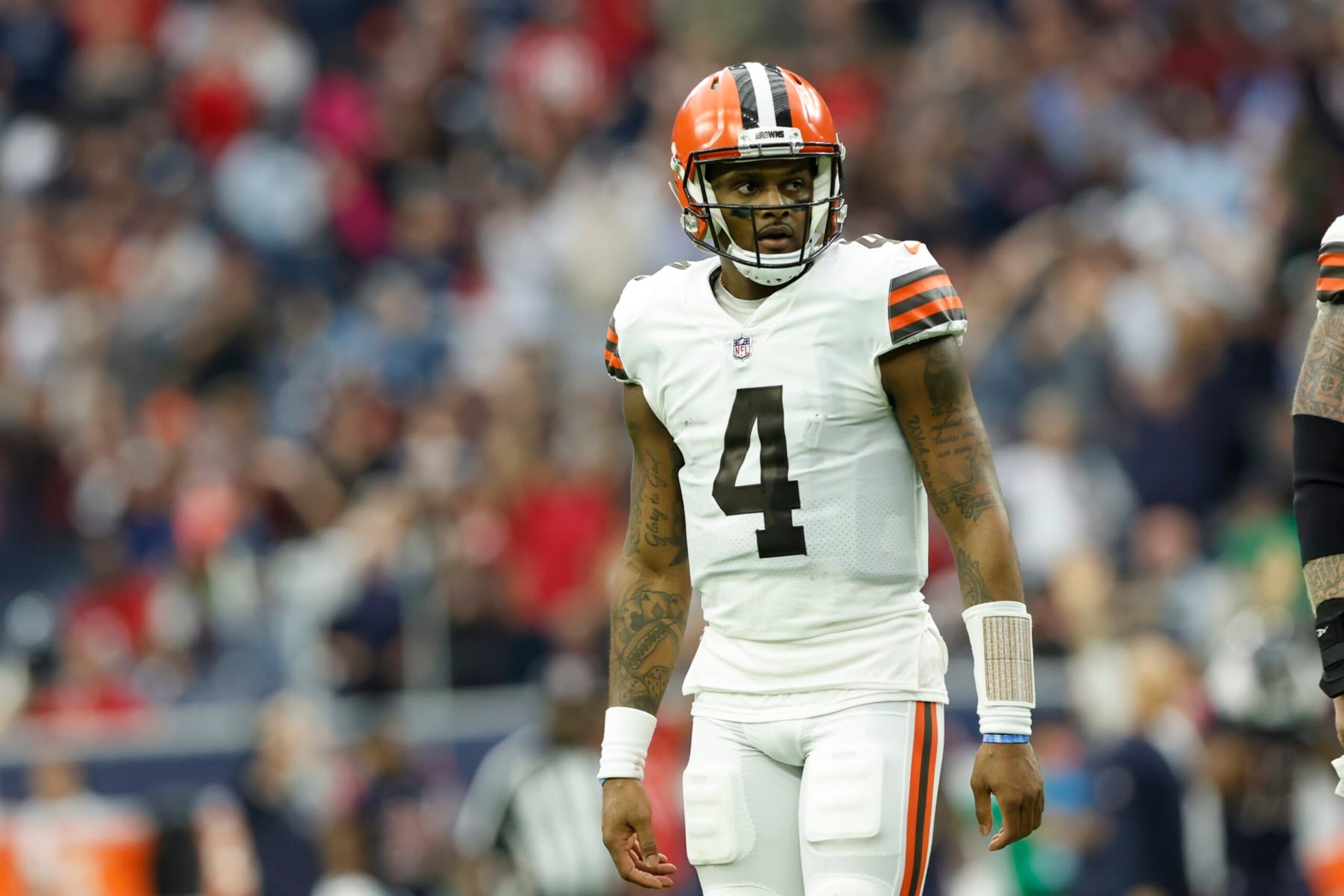 Cleveland Browns quarterback Deshaun Watson (4) during an NFL football game against the Houston Texans on Sunday, December 4, 2022, in Houston. (AP Photo/Matt Patterson)