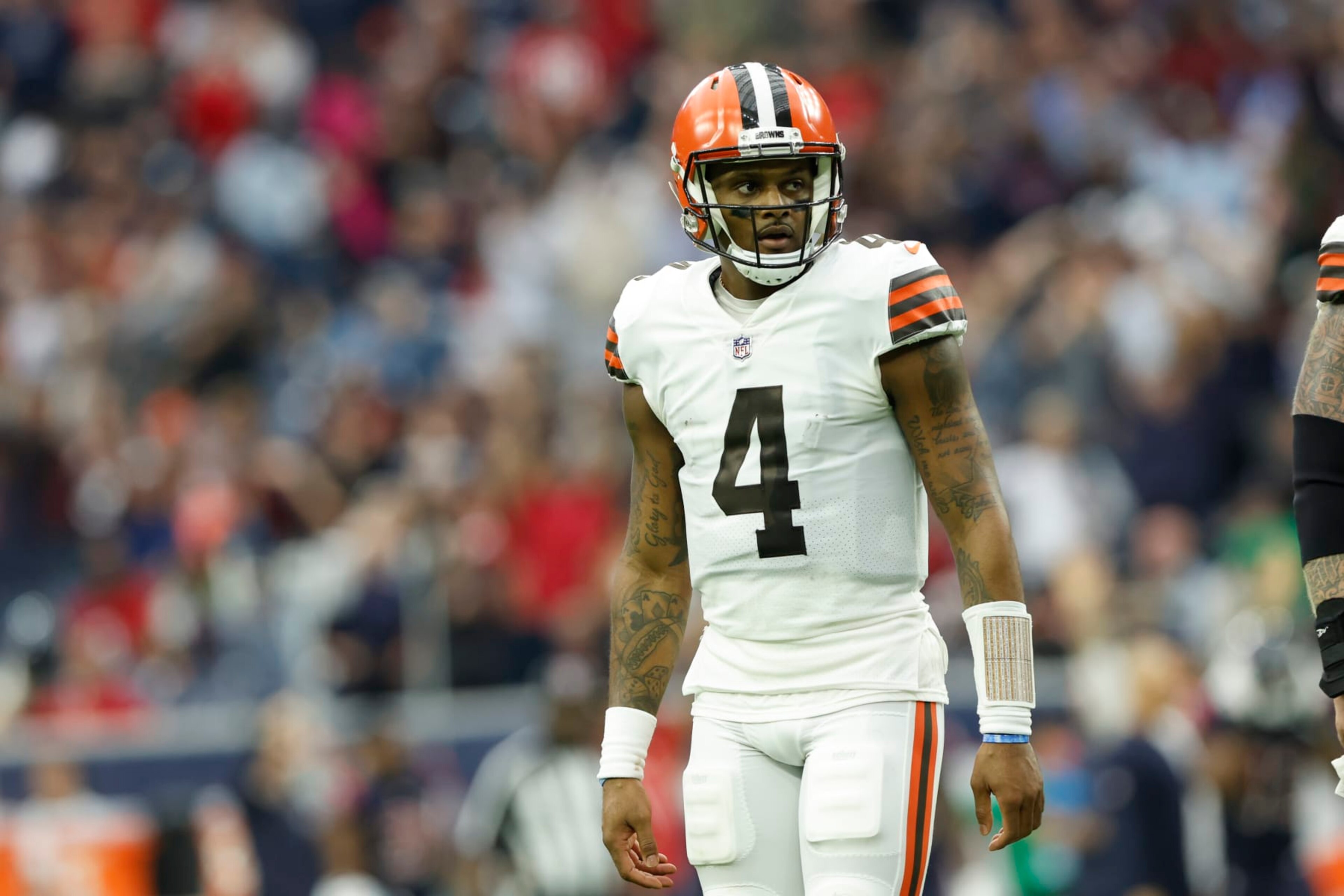 Cleveland Browns quarterback Deshaun Watson (4) during an NFL football game against the Houston Texans on Sunday, December 4, 2022, in Houston. (AP Photo/Matt Patterson)