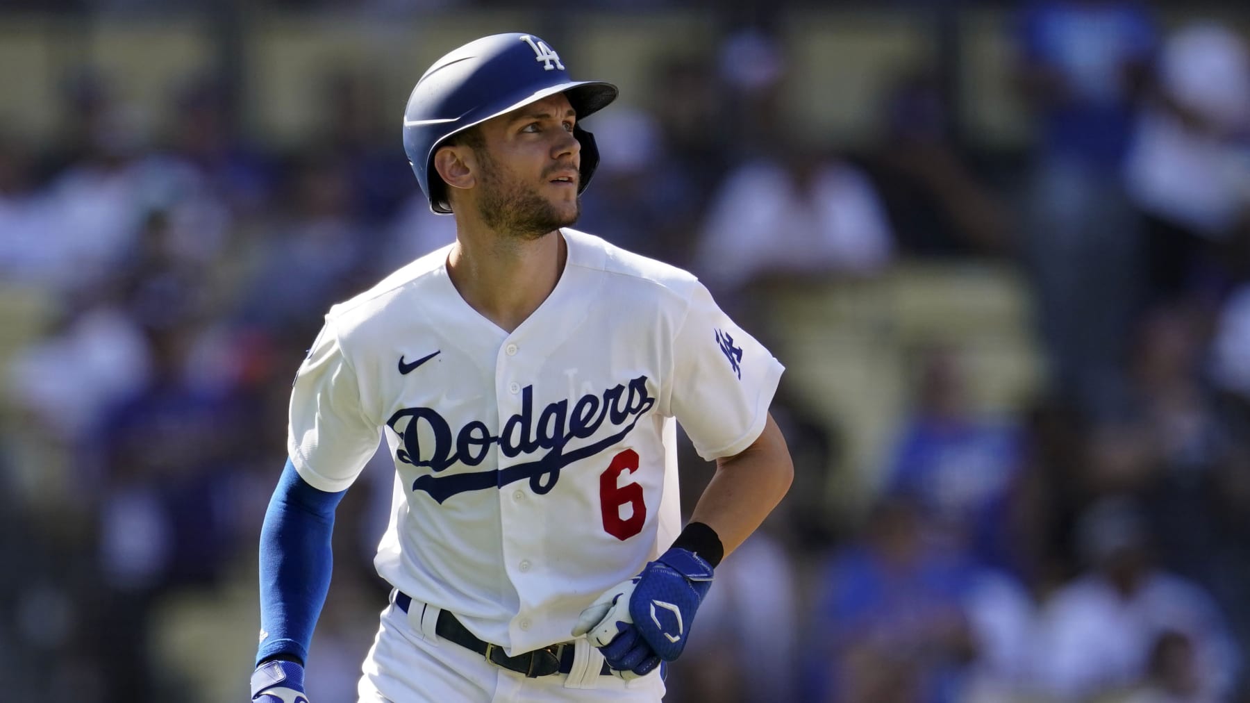 Los Angeles Dodgers' Trea Turner bats during a baseball game against the Colorado Rockies Wednesday, Oct. 5, 2022, in Los Angeles. (AP Photo/Marcio Jose Sanchez)