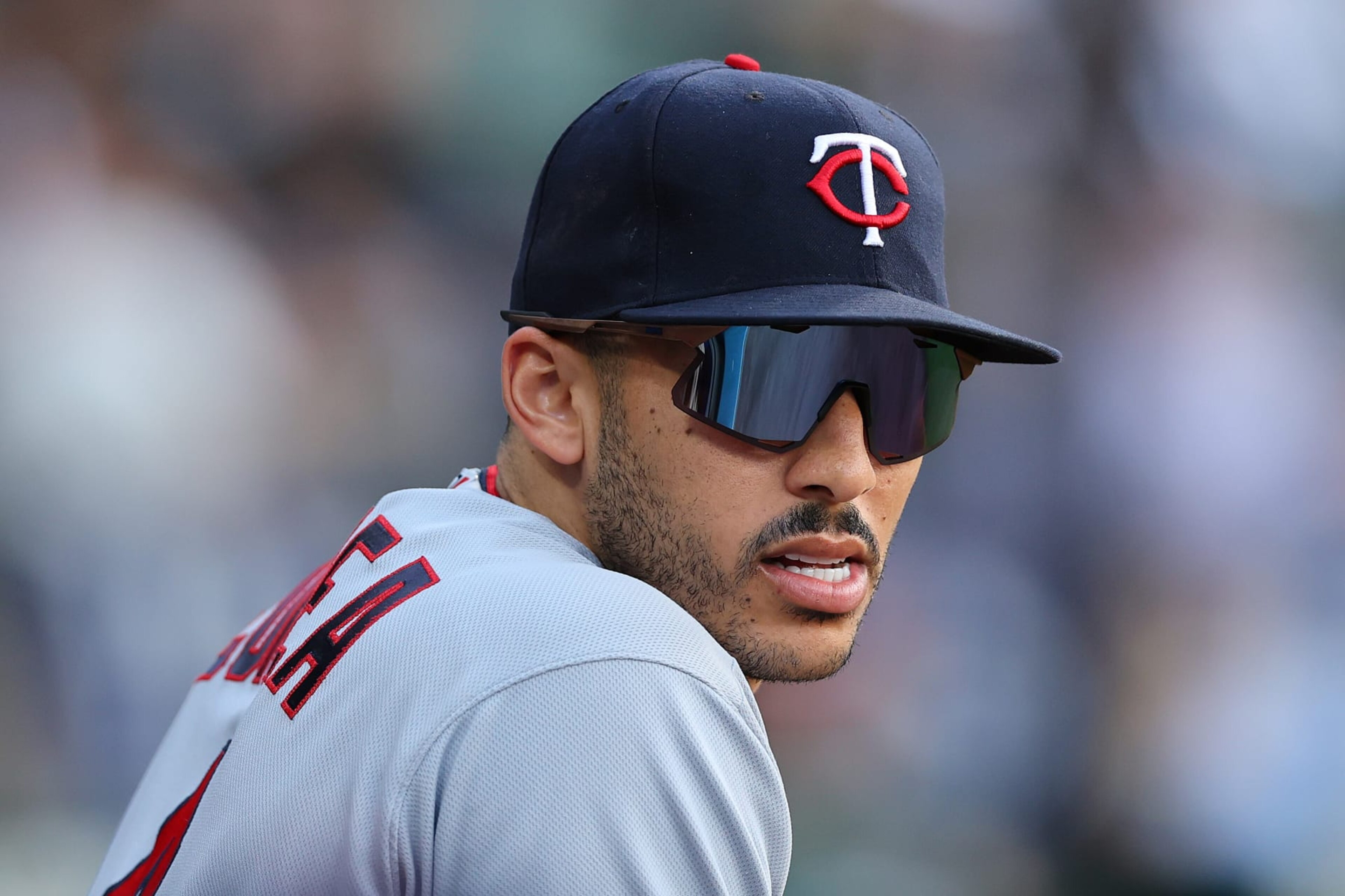 CHICAGO, ILLINOIS - OCTOBER 05: Carlos Correa #4 of the Minnesota Twins looks on against the Chicago White Sox at Guaranteed Rate Field on October 05, 2022 in Chicago, Illinois. (Photo by Michael Reaves/Getty Images) CHICAGO, ILLINOIS - OCTOBER 05: Carlos Correa #4 of the Minnesota Twins looks on against the Chicago White Sox at Guaranteed Rate Field on October 05, 2022 in Chicago, Illinois. (Photo by Michael Reaves/Getty Images)