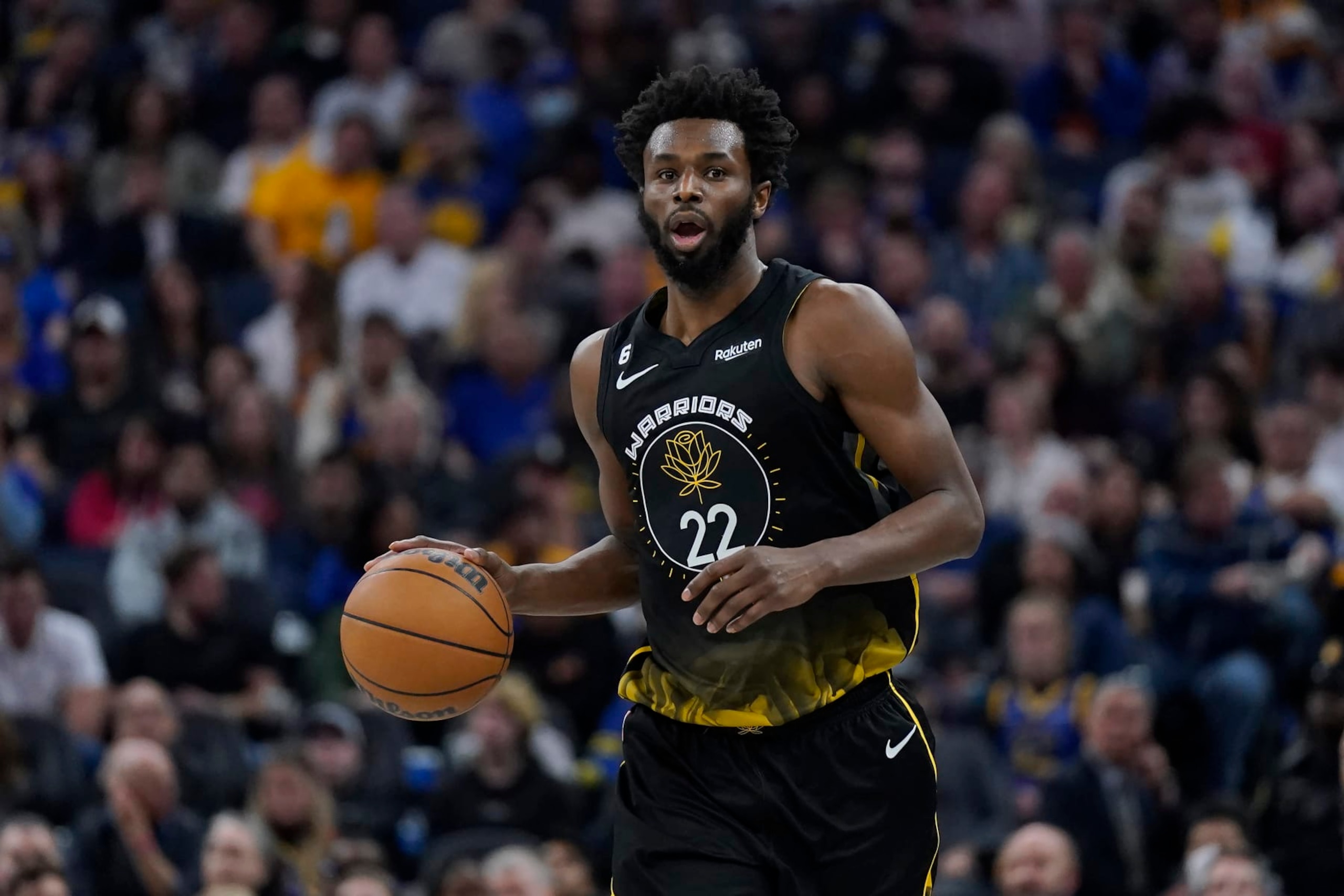 Golden State Warriors forward Andrew Wiggins (22) during an NBA basketball game against the Los Angeles Clippers in San Francisco, Wednesday, Nov. 23, 2022. (AP Photo/Jeff Chiu)