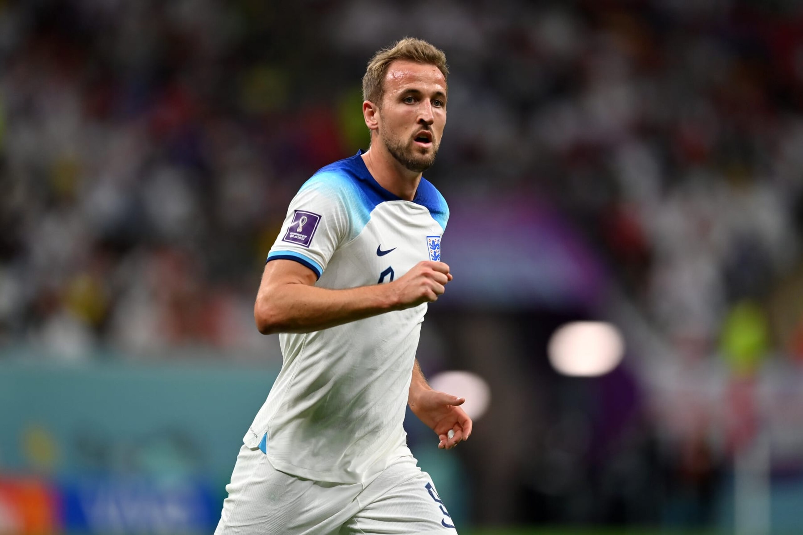AL KHOR, QATAR - DECEMBER 04: Harry Kane of England looks on during the FIFA World Cup Qatar 2022 Round of 16 match between England and Senegal at Al Bayt Stadium on December 04, 2022 in Al Khor, Qatar. (Photo by Dan Mullan/Getty Images)