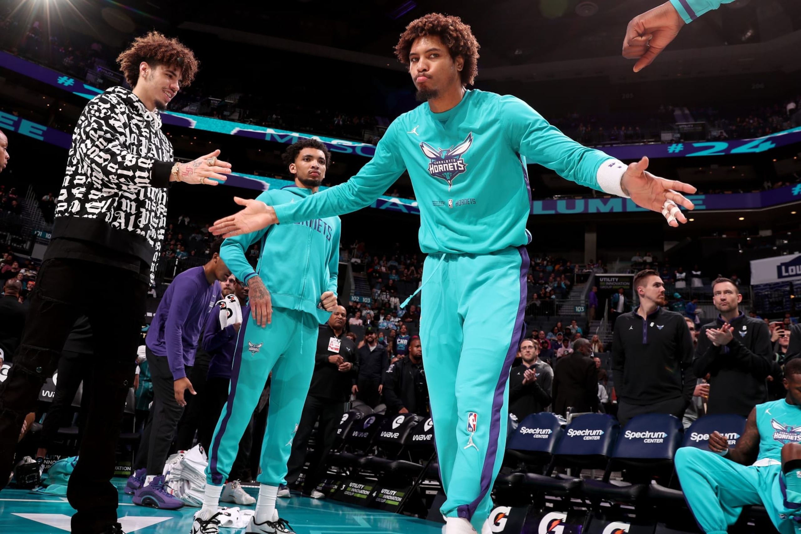 CHARLOTTE, NC - DECEMBER 2: Kelly Oubre Jr. #12 of the Charlotte Hornets is introduced before the game before the game against the Washington Wizards on December 2, 2022 at Spectrum Center in Charlotte, North Carolina. NOTE TO USER: User expressly acknowledges and agrees that, by downloading and or using this photograph, User is consenting to the terms and conditions of the Getty Images License Agreement. Mandatory Copyright Notice: Copyright 2022 NBAE (Photo by Kent Smith/NBAE via Getty Images) CHARLOTTE, NC - DECEMBER 2: Kelly Oubre Jr. #12 of the Charlotte Hornets is introduced before the game before the game against the Washington Wizards on December 2, 2022 at Spectrum Center in Charlotte, North Carolina. NOTE TO USER: User expressly acknowledges and agrees that, by downloading and or using this photograph, User is consenting to the terms and conditions of the Getty Images License Agreement. Mandatory Copyright Notice: Copyright 2022 NBAE (Photo by Kent Smith/NBAE via Getty Images)