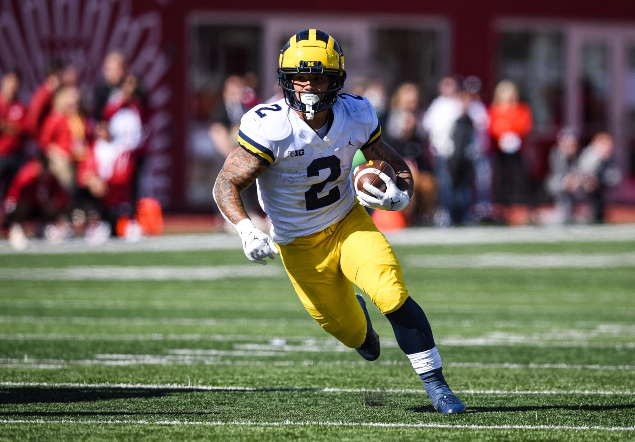 BLOOMINGTON, IN - OCTOBER 08: Michigan RB Blake Corum (2) during a college football game between the Michigan Wolverines and Indiana Hoosiers on October 8, 2022 at Memorial Stadium in Bloomington, Indiana. (Photo by James Black/Icon Sportswire via Getty Images)