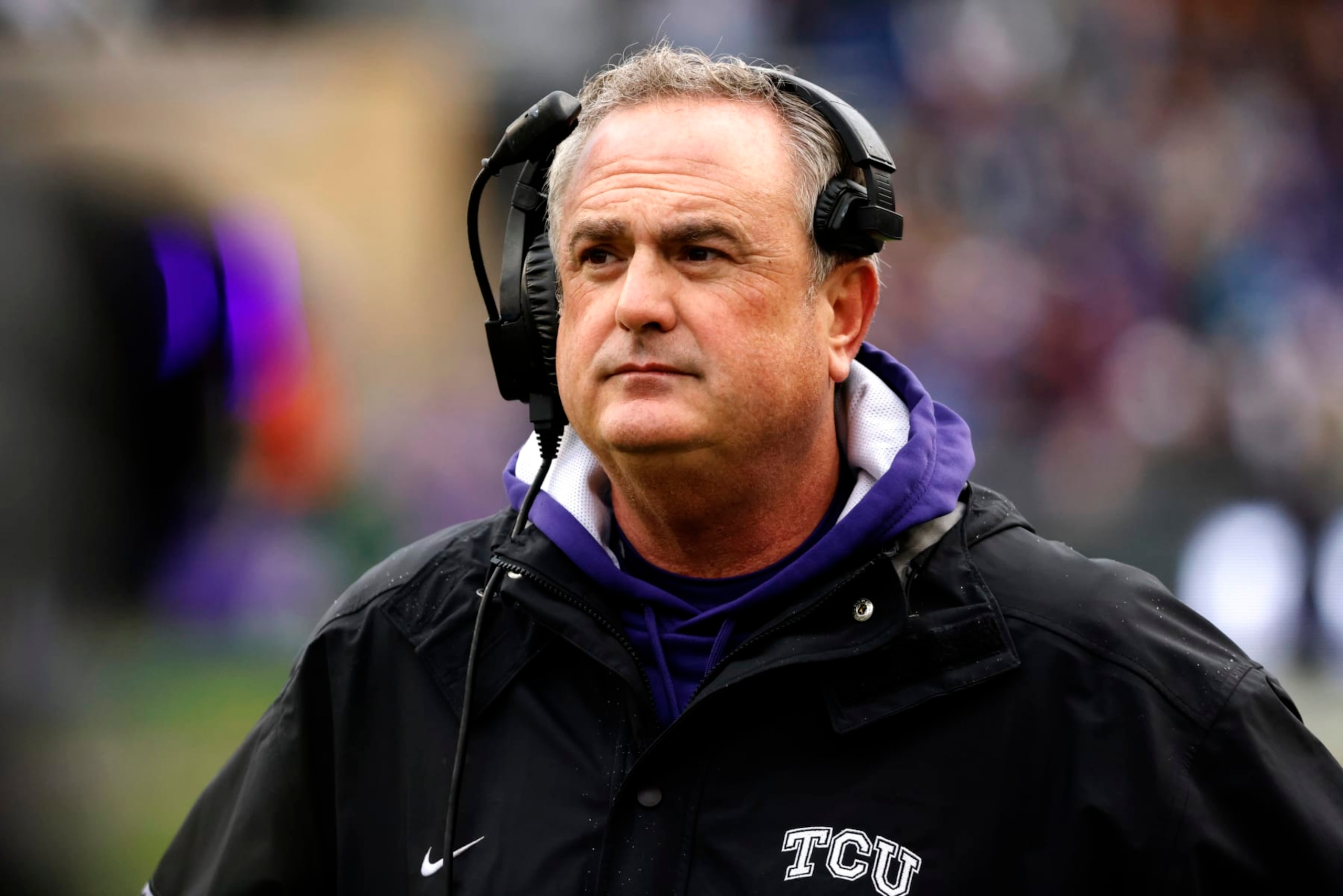 FORT WORTH, TX - NOVEMBER 26: Head coach Sonny Dykes of the TCU Horned Frogs watches from the sidelines as TCU takes on the Iowa State Cyclones during the first half at Amon G. Carter Stadium on November 26, 2022 in Fort Worth, Texas. (Photo by Ron Jenkins/Getty Images) FORT WORTH, TX - NOVEMBER 26: Head coach Sonny Dykes of the TCU Horned Frogs watches from the sidelines as TCU takes on the Iowa State Cyclones during the first half at Amon G. Carter Stadium on November 26, 2022 in Fort Worth, Texas. (Photo by Ron Jenkins/Getty Images)