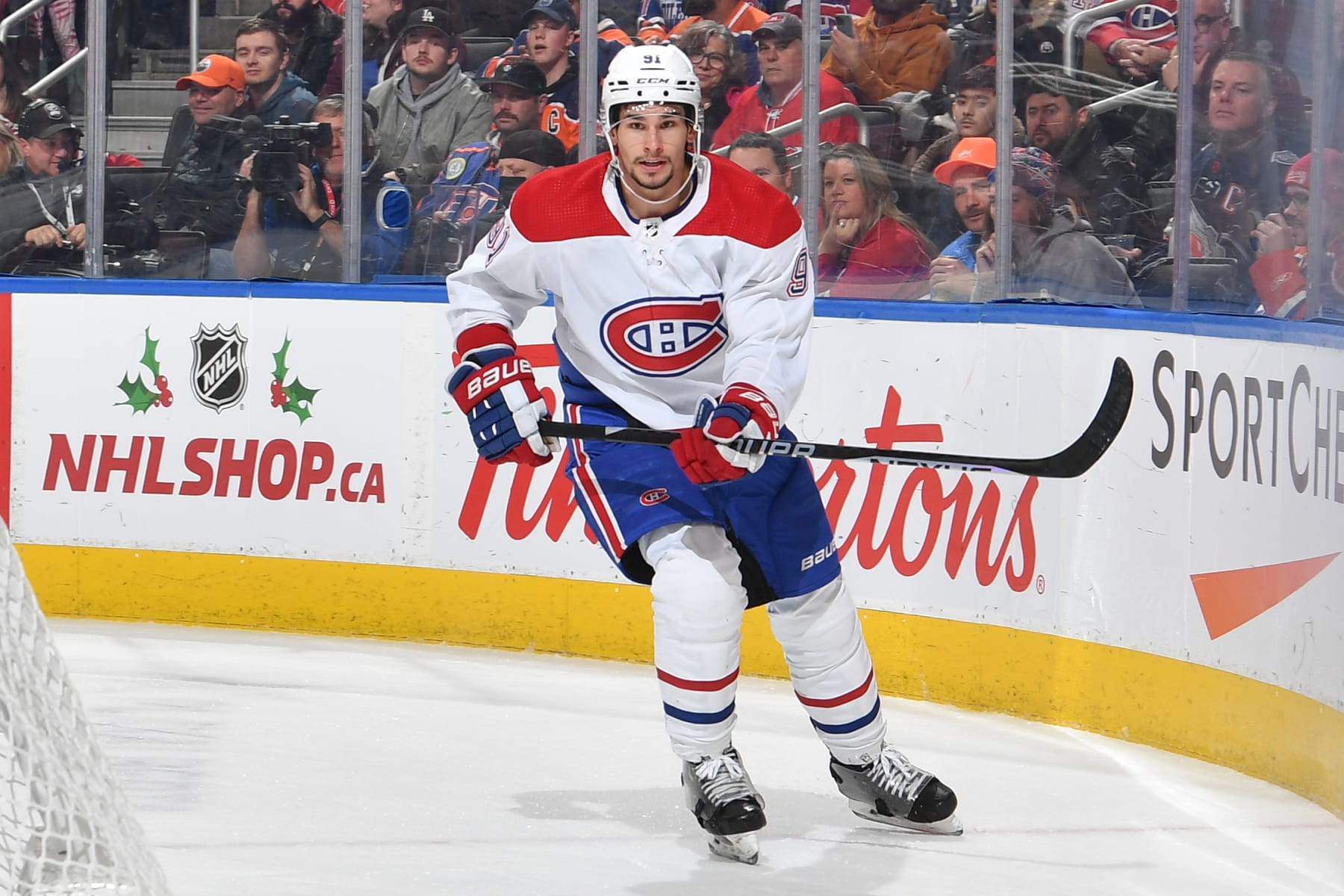 EDMONTON, CANADA - DECEMBER 3: Sean Monahan #91 of the Montreal Canadiens skates during the game against the Edmonton Oilers on December 3, 2022 at Rogers Place in Edmonton, Alberta, Canada. (Photo by Andy Devlin/NHLI via Getty Images)