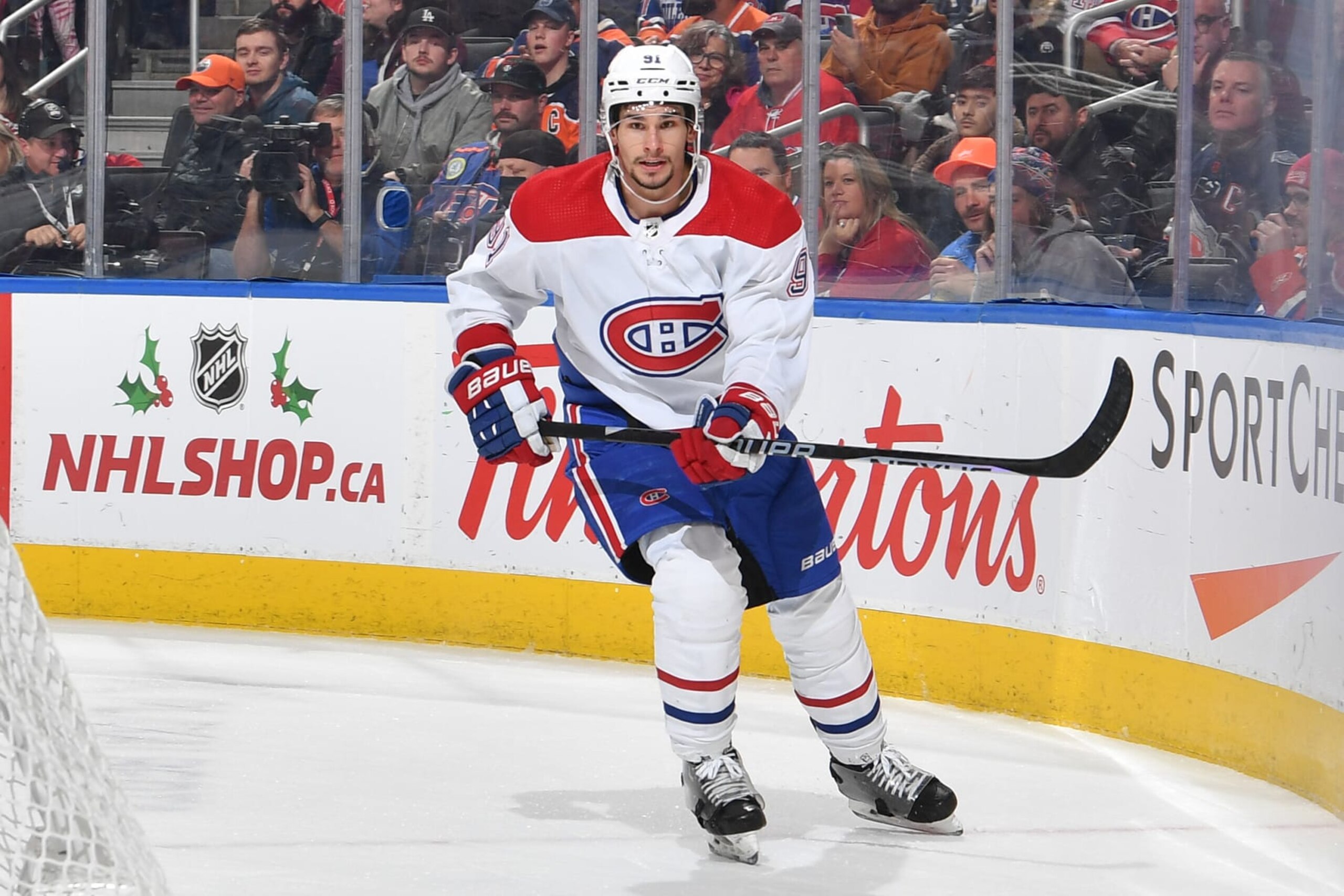 EDMONTON, CANADA - DECEMBER 3: Sean Monahan #91 of the Montreal Canadiens skates during the game against the Edmonton Oilers on December 3, 2022 at Rogers Place in Edmonton, Alberta, Canada. (Photo by Andy Devlin/NHLI via Getty Images)