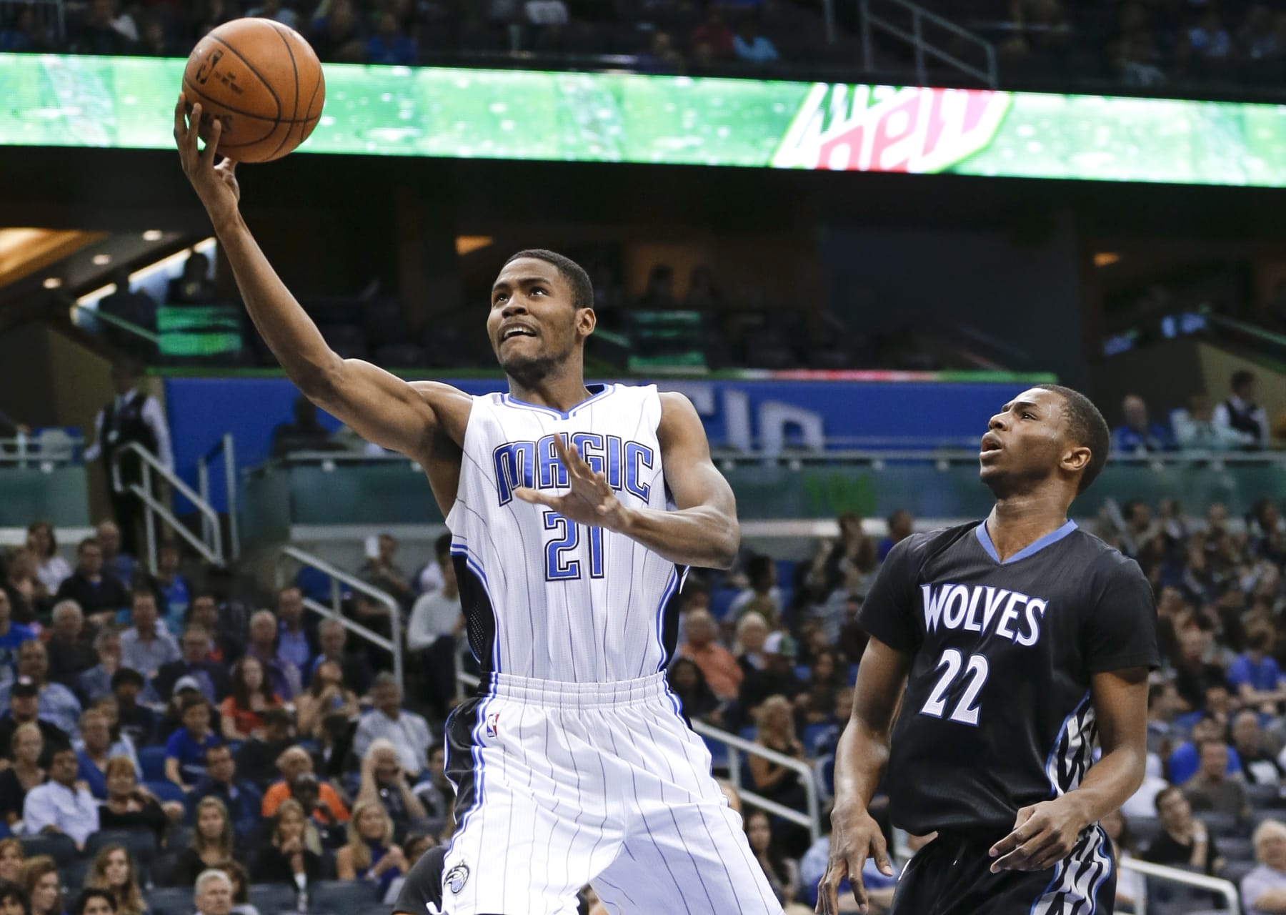 Orlando's Maurice Harkless gets past Andrew Wiggins