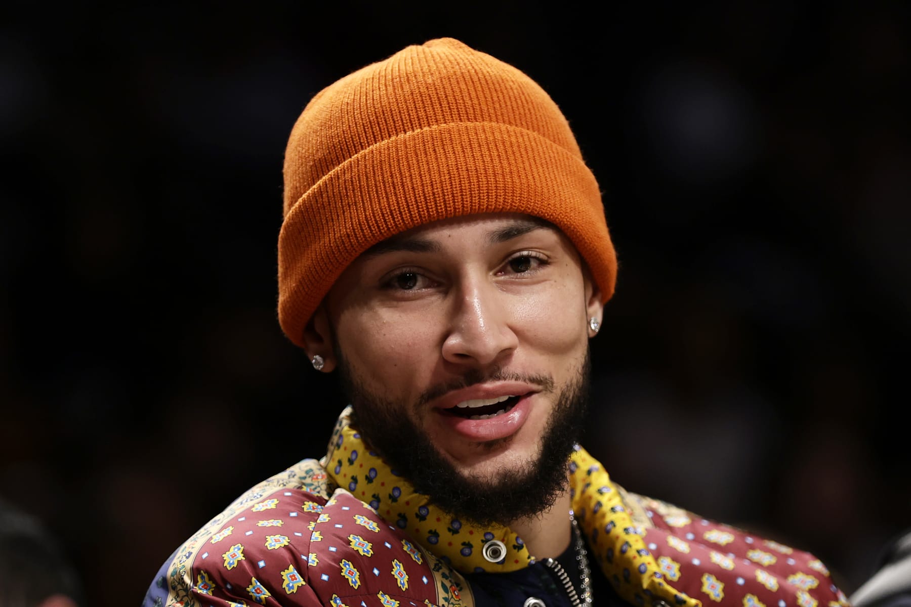 NEW YORK, NEW YORK - DECEMBER 2: Ben Simmons #10 of the Brooklyn Nets sits on the bench against the Toronto Raptors during the second half at Barclays Center on December 2, 2022 in New York City. The Nets won 114-105. NOTE TO USER: User expressly acknowledges and agrees that, by downloading and or using this Photograph, user is consenting to the terms and conditions of the Getty Images License Agreement.  (Photo by Adam Hunger/Getty Images)