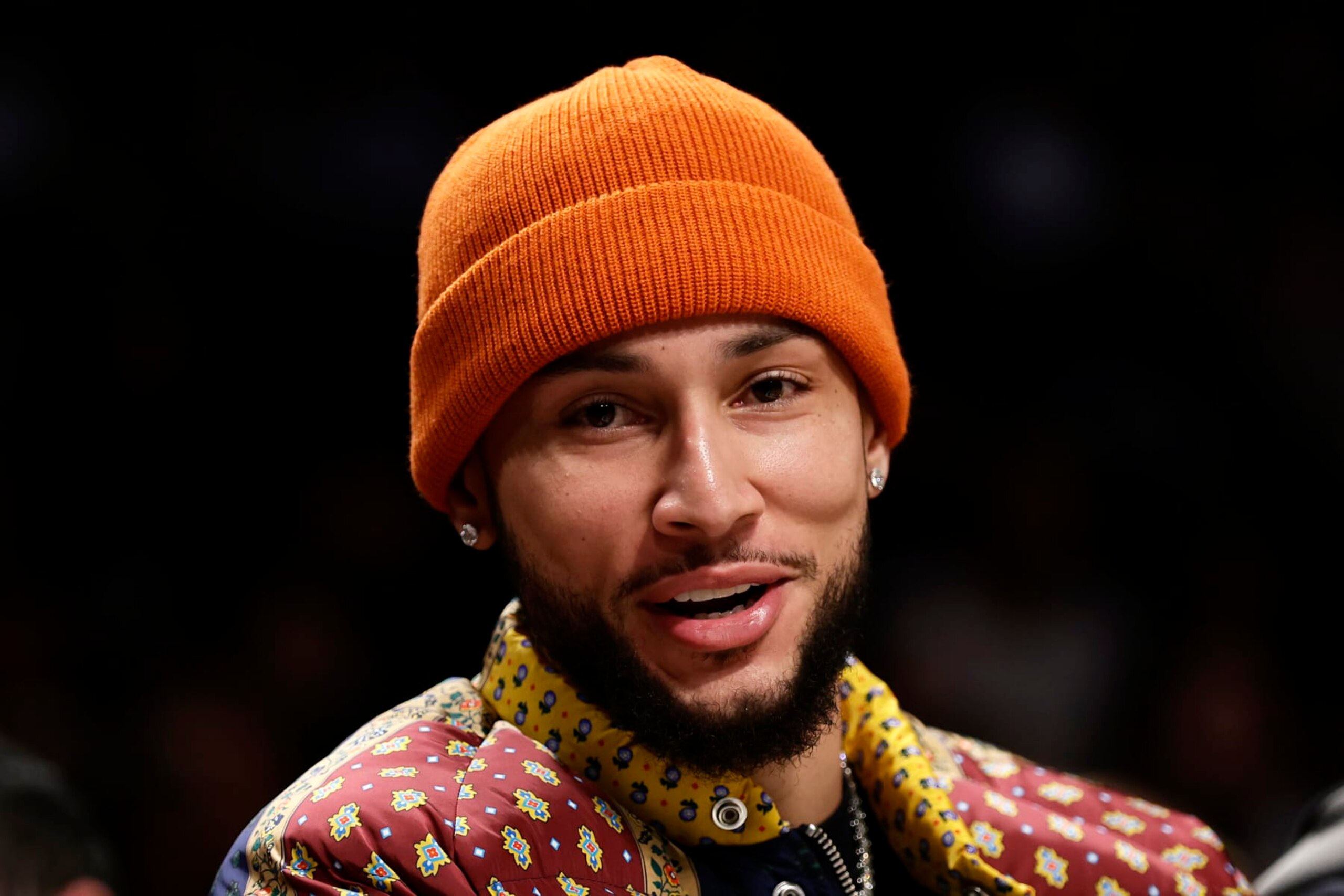 NEW YORK, NEW YORK - DECEMBER 2: Ben Simmons #10 of the Brooklyn Nets sits on the bench against the Toronto Raptors during the second half at Barclays Center on December 2, 2022 in New York City. The Nets won 114-105. NOTE TO USER: User expressly acknowledges and agrees that, by downloading and or using this Photograph, user is consenting to the terms and conditions of the Getty Images License Agreement.  (Photo by Adam Hunger/Getty Images)