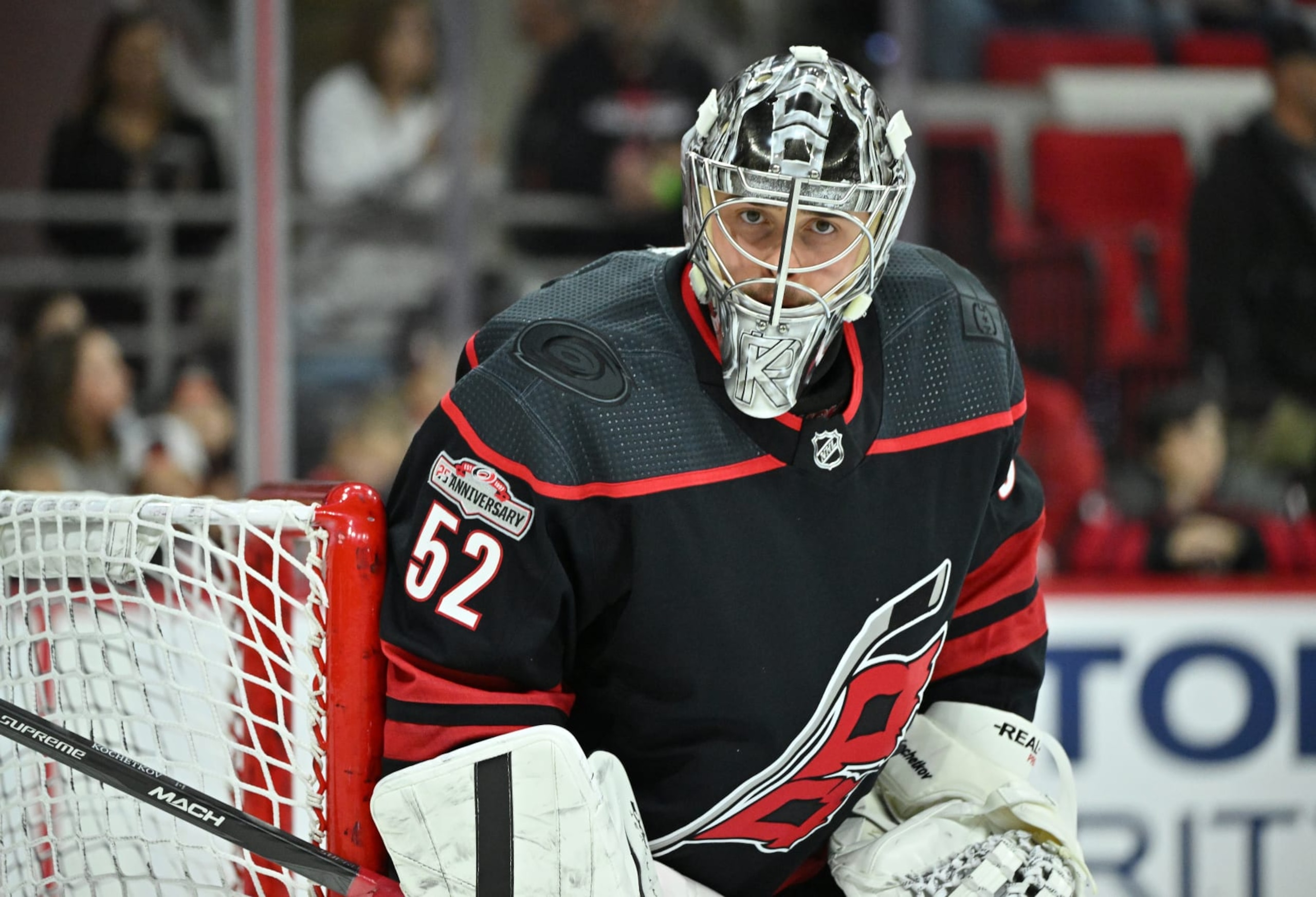 Pyotr Kochetkov is owning the Carolina net in Frederik Andersen's absence