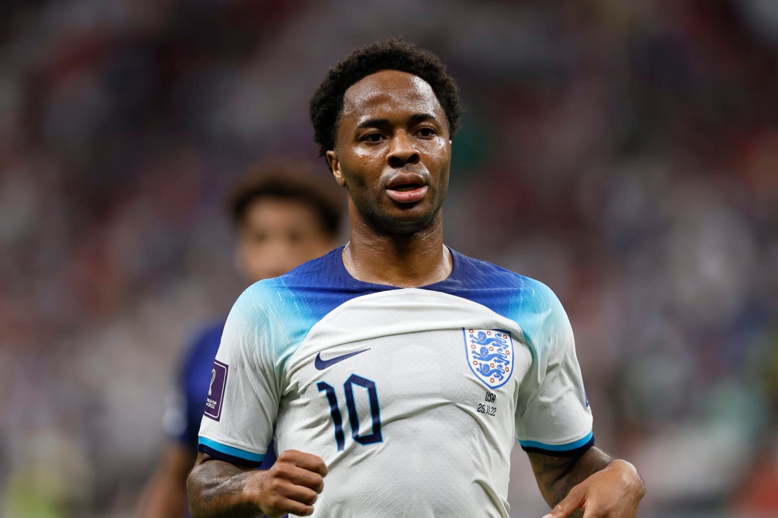 AL KHOR, QATAR - NOVEMBER 25: Raheem Stirling of England during the FIFA World Cup Qatar 2022 Group B match between England and USA at Al Bayt Stadium on November 25, 2022 in Al Khor, Qatar. (Photo by Richard Sellers/Getty Images)