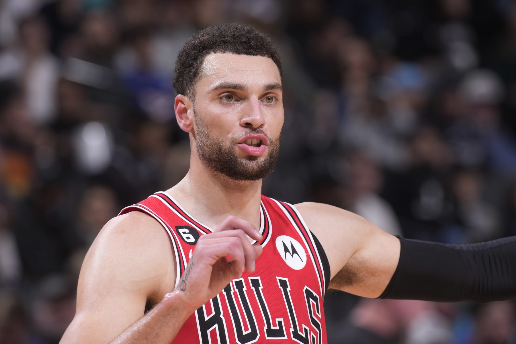 SACRAMENTO, CA - DECEMBER 4: Zach LaVine #8 of the Chicago Bulls looks on during the game against the Sacramento Kings on December 4, 2022 at Golden 1 Center in Sacramento, California. NOTE TO USER: User expressly acknowledges and agrees that, by downloading and or using this photograph, User is consenting to the terms and conditions of the Getty Images Agreement. Mandatory Copyright Notice: Copyright 2022 NBAE (Photo by Rocky Widner/NBAE via Getty Images)