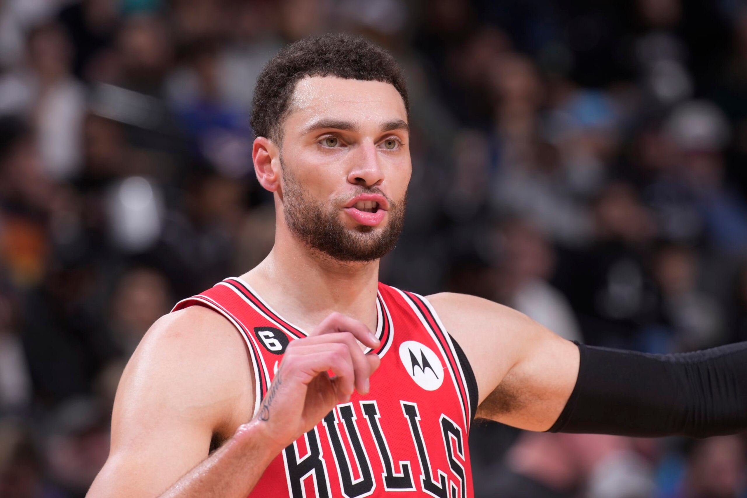 SACRAMENTO, CA - DECEMBER 4: Zach LaVine #8 of the Chicago Bulls looks on during the game against the Sacramento Kings on December 4, 2022 at Golden 1 Center in Sacramento, California. NOTE TO USER: User expressly acknowledges and agrees that, by downloading and or using this photograph, User is consenting to the terms and conditions of the Getty Images Agreement. Mandatory Copyright Notice: Copyright 2022 NBAE (Photo by Rocky Widner/NBAE via Getty Images)
