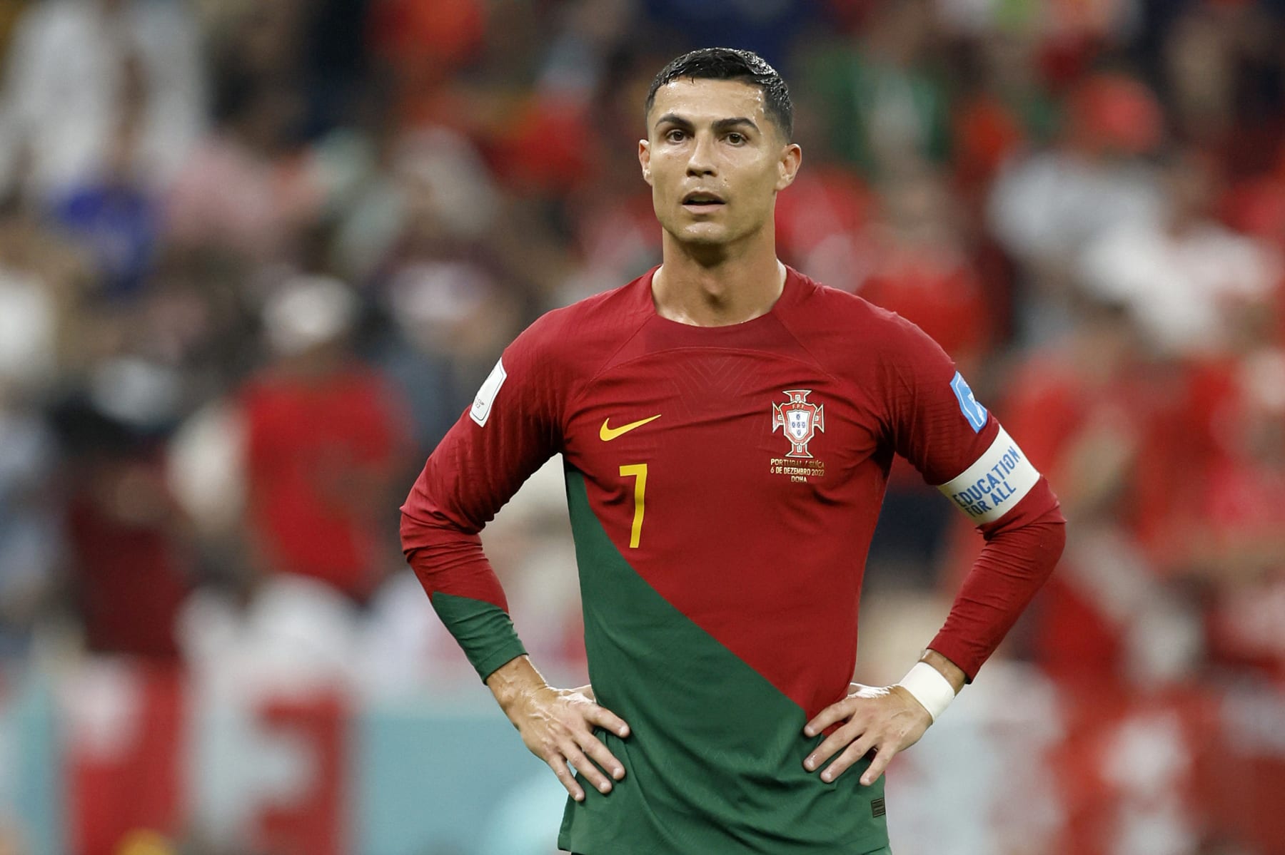 LUSAIL, QATAR - DECEMBER 06: Cristiano Ronaldo of Portugal during the FIFA World Cup Qatar 2022 Round of 16 match between Portugal and Switzerland at Lusail Stadium on December 6, 2022 in Lusail City, Qatar. (Photo by Richard Sellers/Getty Images) LUSAIL, QATAR - DECEMBER 06: Cristiano Ronaldo of Portugal during the FIFA World Cup Qatar 2022 Round of 16 match between Portugal and Switzerland at Lusail Stadium on December 6, 2022 in Lusail City, Qatar. (Photo by Richard Sellers/Getty Images)