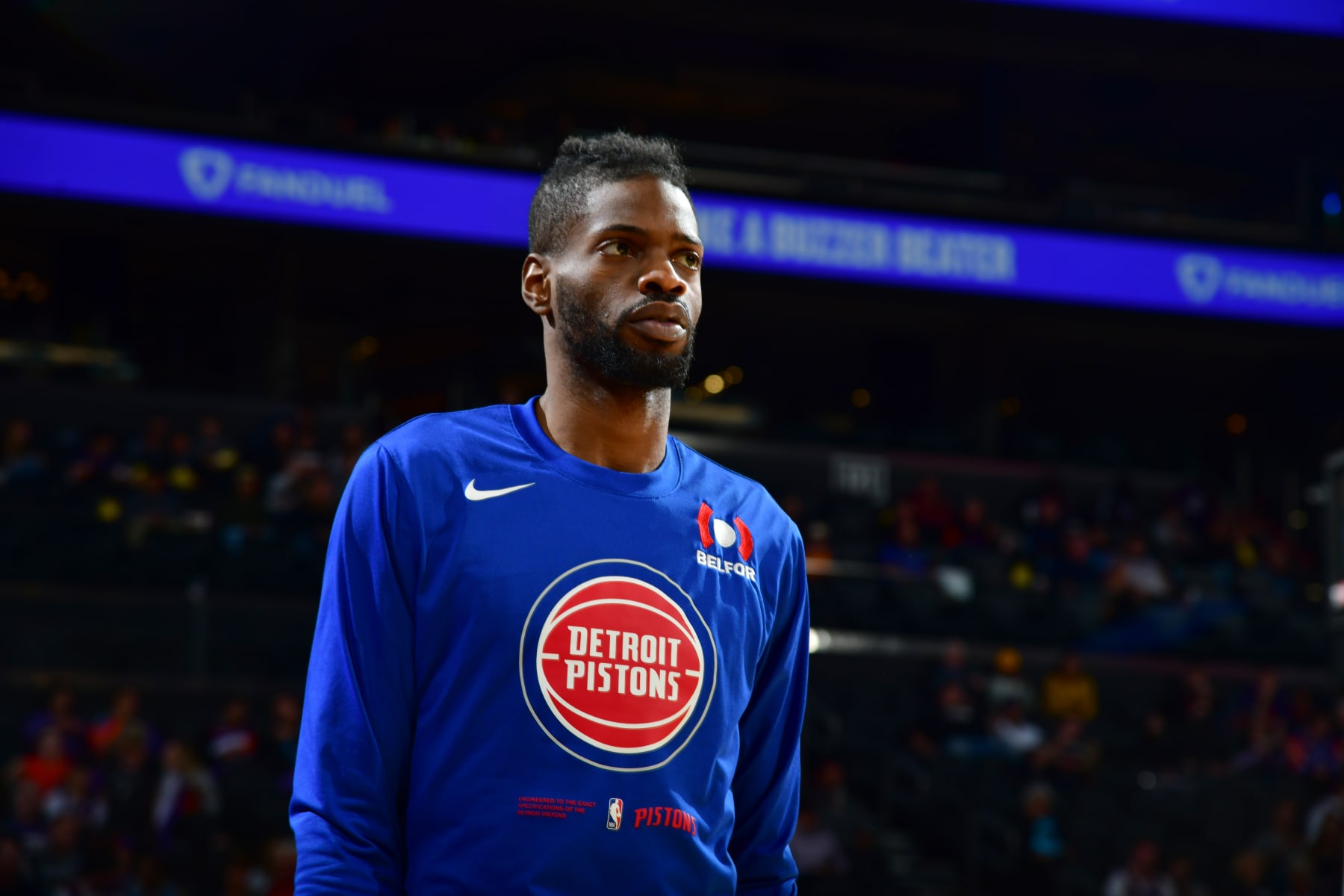 PHOENIX, AZ - NOVEMBER 25: Nerlens Noel #3 of the Detroit Pistons looks on prior to the game against the Phoenix Suns on November 25, 2022 at Footprint Center in Phoenix, Arizona. NOTE TO USER: User expressly acknowledges and agrees that, by downloading and or using this photograph, user is consenting to the terms and conditions of the Getty Images License Agreement. Mandatory Copyright Notice: Copyright 2022 NBAE (Photo by Kate Frese/NBAE via Getty Images)