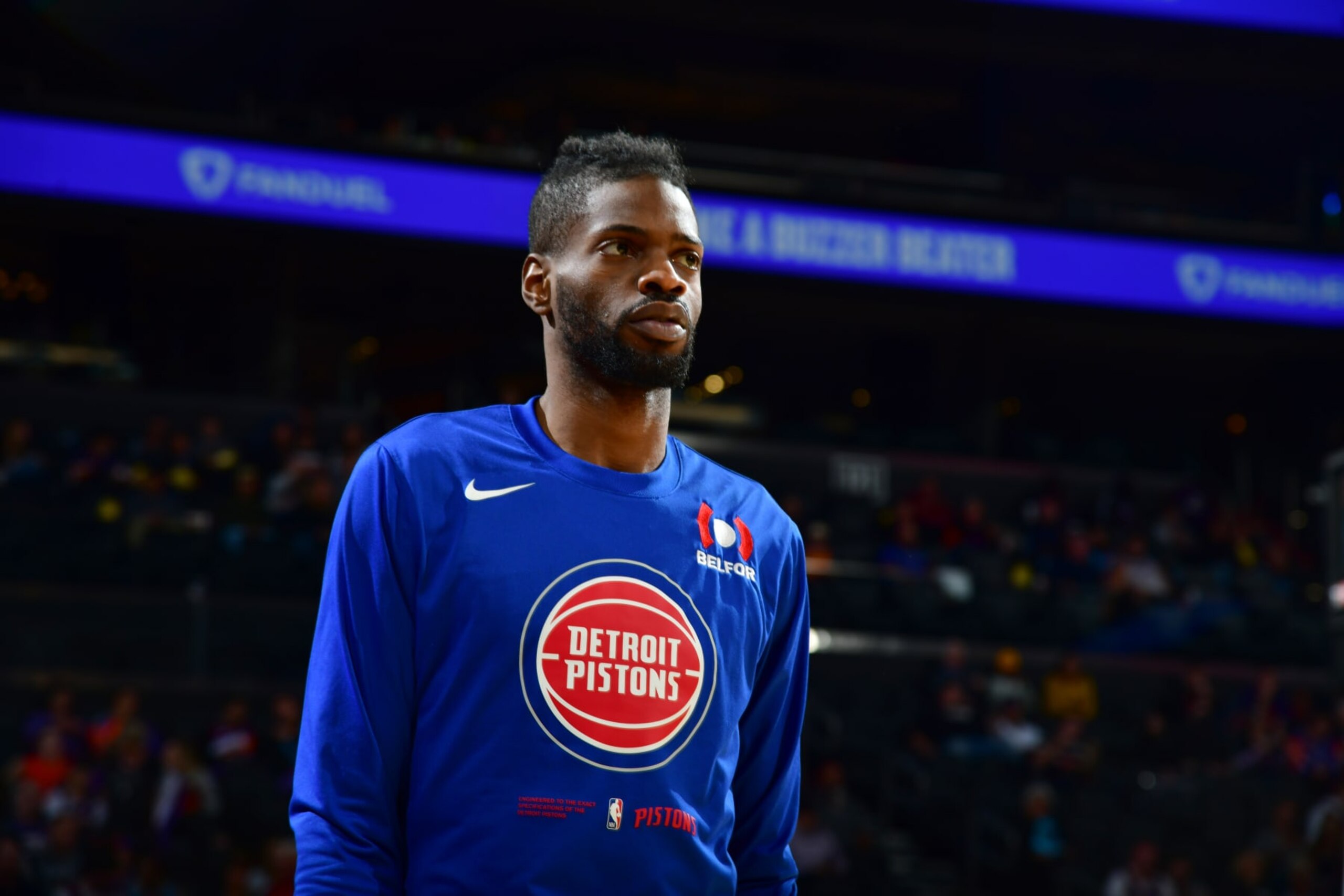 PHOENIX, AZ - NOVEMBER 25: Nerlens Noel #3 of the Detroit Pistons looks on prior to the game against the Phoenix Suns on November 25, 2022 at Footprint Center in Phoenix, Arizona. NOTE TO USER: User expressly acknowledges and agrees that, by downloading and or using this photograph, user is consenting to the terms and conditions of the Getty Images License Agreement. Mandatory Copyright Notice: Copyright 2022 NBAE (Photo by Kate Frese/NBAE via Getty Images)