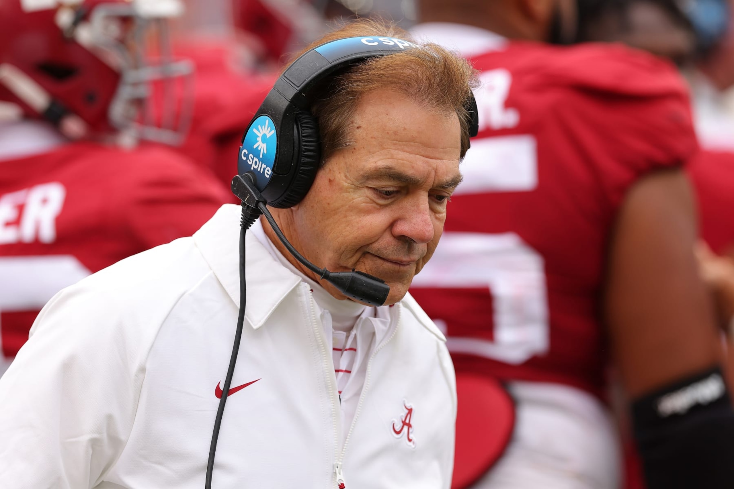 TUSCALOOSA, ALABAMA - NOVEMBER 19:  Head coach Nick Saban of the Alabama Crimson Tide looks on against the Austin Peay Governors during the fourth quarter at Bryant-Denny Stadium on November 19, 2022 in Tuscaloosa, Alabama. (Photo by Kevin C. Cox/Getty Images)