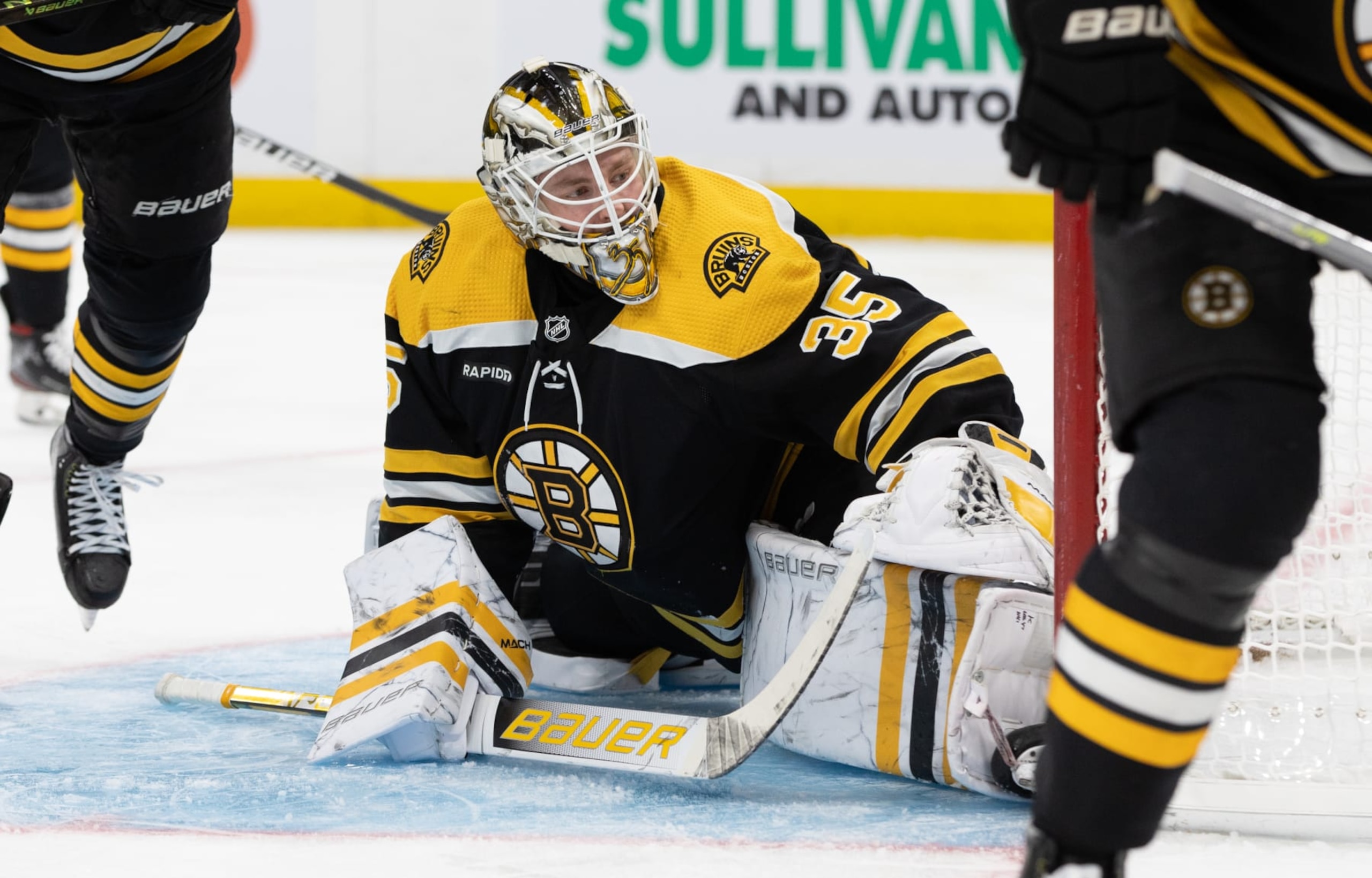 BOSTON, MA - NOVEMBER 13: Linus Ullmark #35 of the Boston Bruins makes a save during the second period against the Vancouver Canucks at the TD Garden on November 13, 2022 in Boston, Massachusetts. (Photo by Richard T Gagnon/Getty Images)