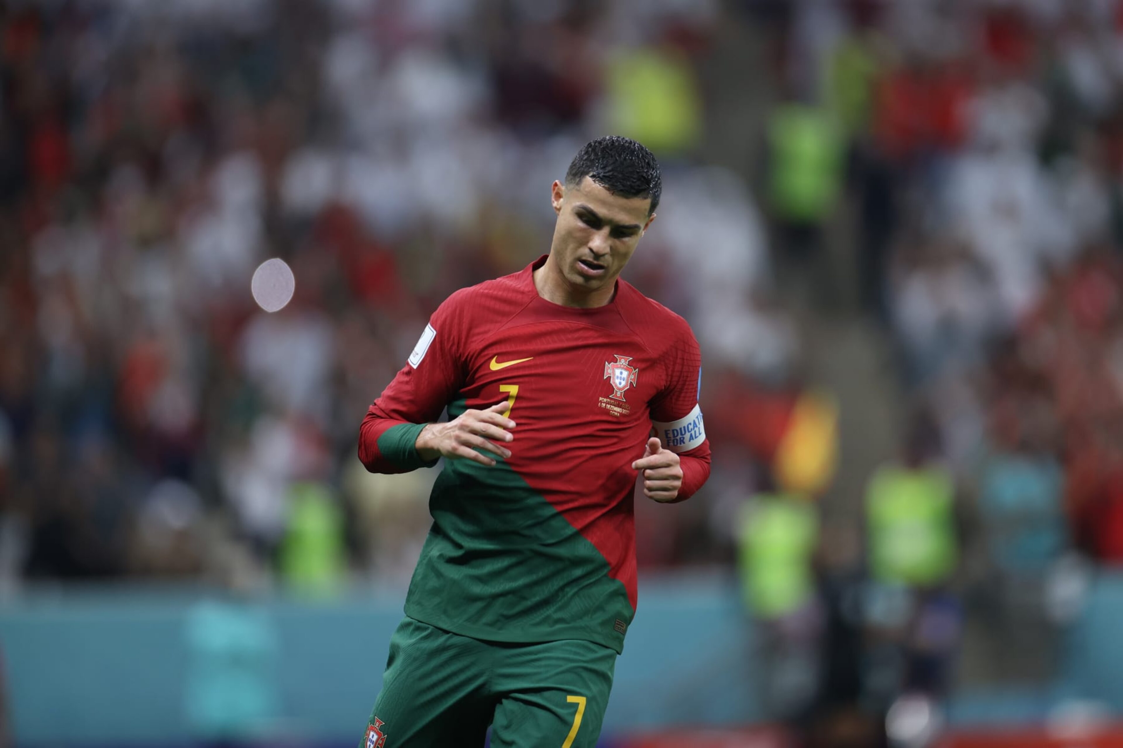 LUSAIL CITY, QATAR - DECEMBER 06: Cristiano Ronaldo (7) of Portugal gestures during the FIFA World Cup Qatar 2022 Round of 16 match between Portugal and Switzerland at Lusail Stadium on December 06, 2022 in Lusail City, Qatar. (Photo by Fareed Kotb/Anadolu Agency via Getty Images) LUSAIL CITY, QATAR - DECEMBER 06: Cristiano Ronaldo (7) of Portugal gestures during the FIFA World Cup Qatar 2022 Round of 16 match between Portugal and Switzerland at Lusail Stadium on December 06, 2022 in Lusail City, Qatar. (Photo by Fareed Kotb/Anadolu Agency via Getty Images)