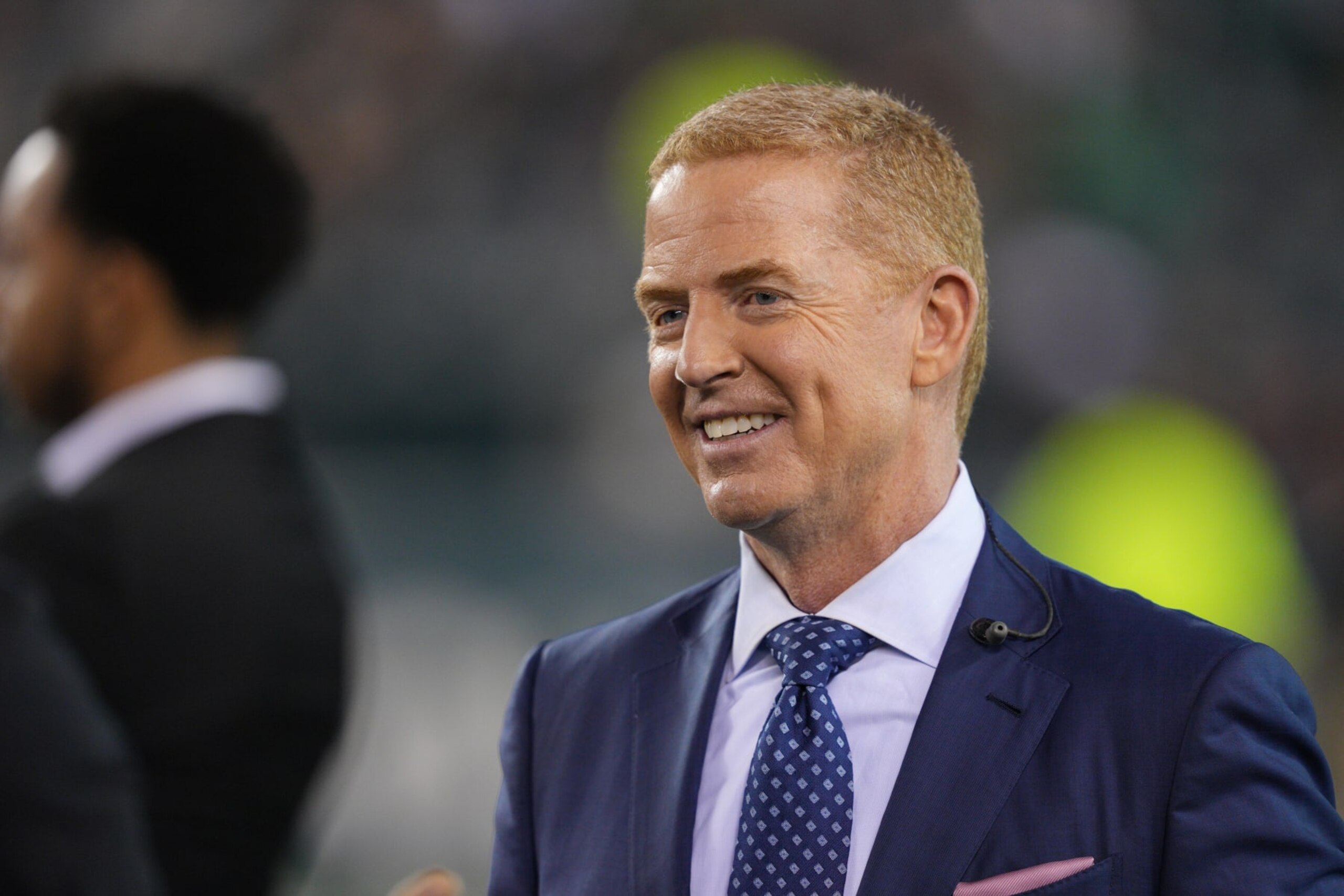 PHILADELPHIA, PA - OCTOBER 16: NBC Jason Garrett looks on during the game between the Dallas Cowboys and the Philadelphia Eagles on October 16, 2022 at Lincoln Financial Field in Philadelphia, PA. (Photo by Andy Lewis/Icon Sportswire via Getty Images) PHILADELPHIA, PA - OCTOBER 16: NBC Jason Garrett looks on during the game between the Dallas Cowboys and the Philadelphia Eagles on October 16, 2022 at Lincoln Financial Field in Philadelphia, PA. (Photo by Andy Lewis/Icon Sportswire via Getty Images)