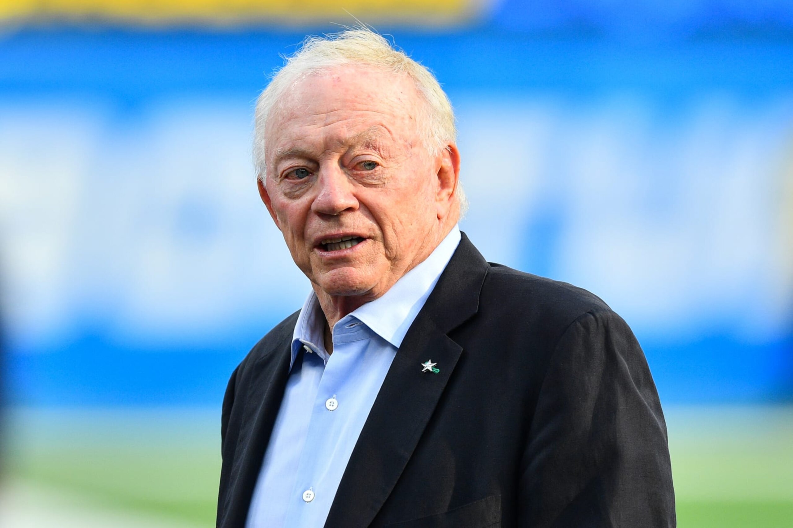 INGLEWOOD, CA - AUGUST 20: Dallas Cowboys owner Jerry Jones looks on before the NFL preseason game between the Dallas Cowboys and the Los Angeles Chargers on August 20, 2022, at SoFi Stadium in Inglewood, CA. (Photo by Brian Rothmuller/Icon Sportswire via Getty Images)